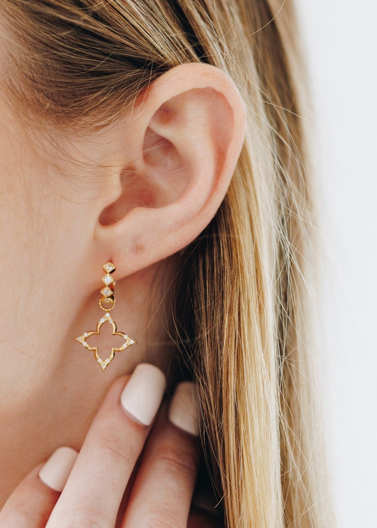 View our Lucky Sparkle Clover Gold Huggie Earrings - by Tribute Store