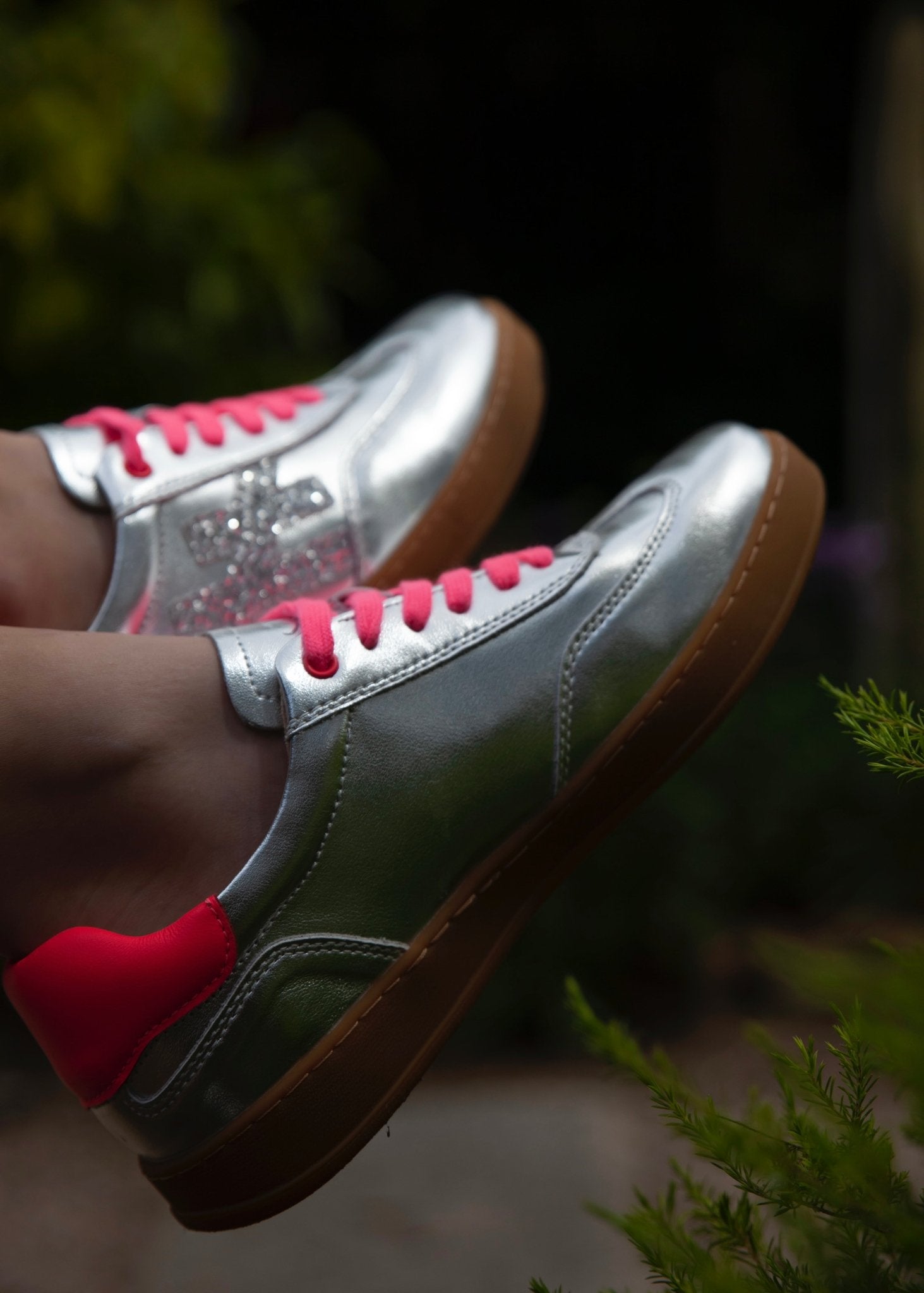 View our Lumi Leather Sneaker In Silver And Hot Pink - by Tribute Store