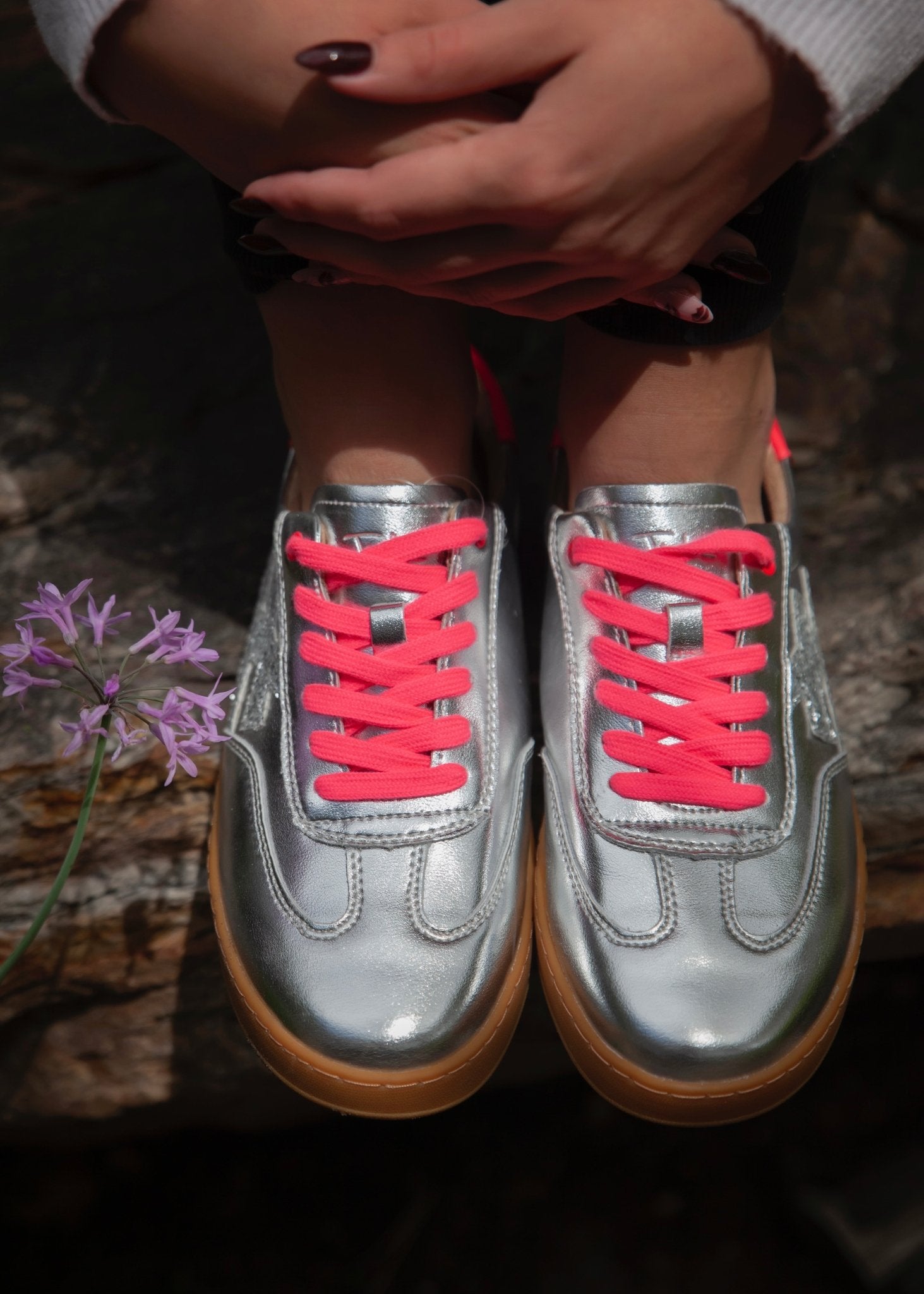 View our Lumi Leather Sneaker In Silver And Hot Pink - by Tribute Store