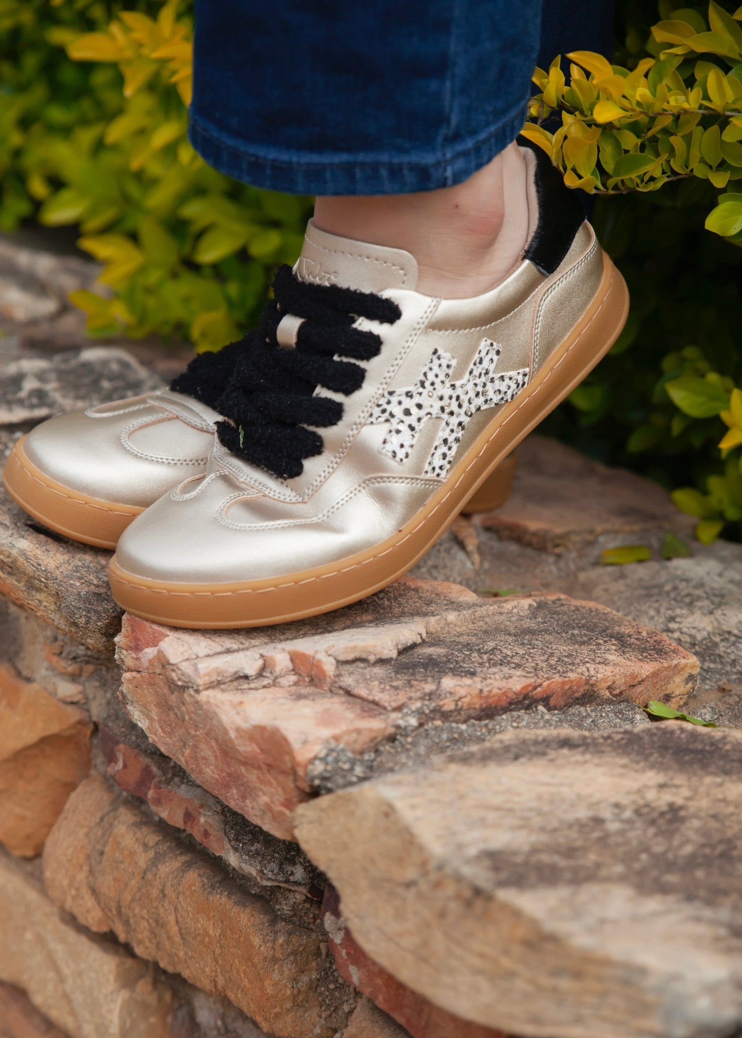 View our Lumi Leather Sneaker With Cheetah Print In Gold And Black - by Tribute Store
