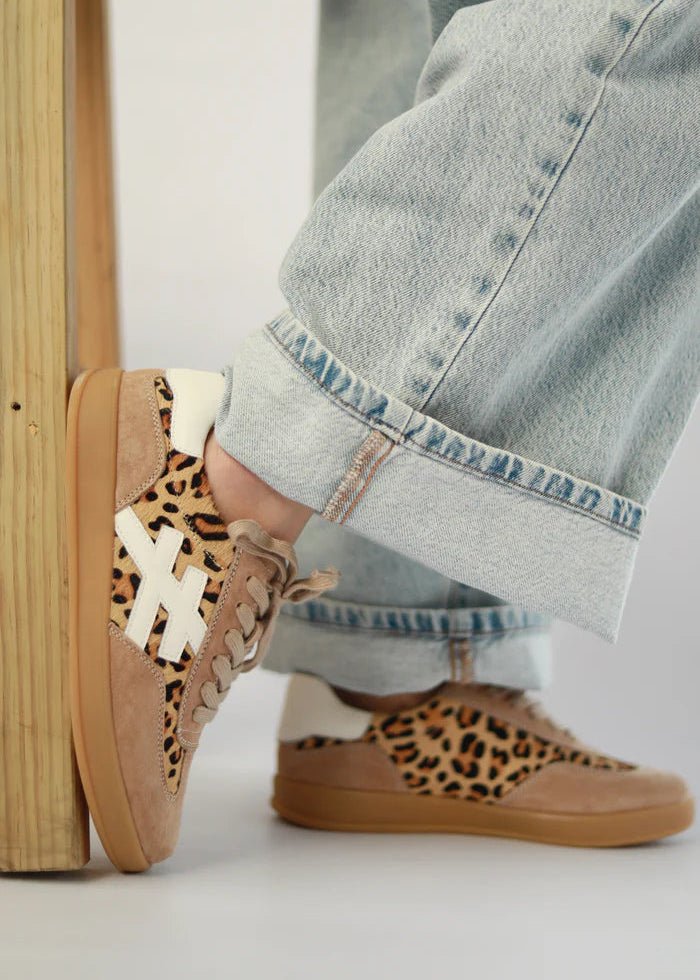 View our Lumi Leather Sneaker With Leopard Print In Beige And White - by Tribute Store