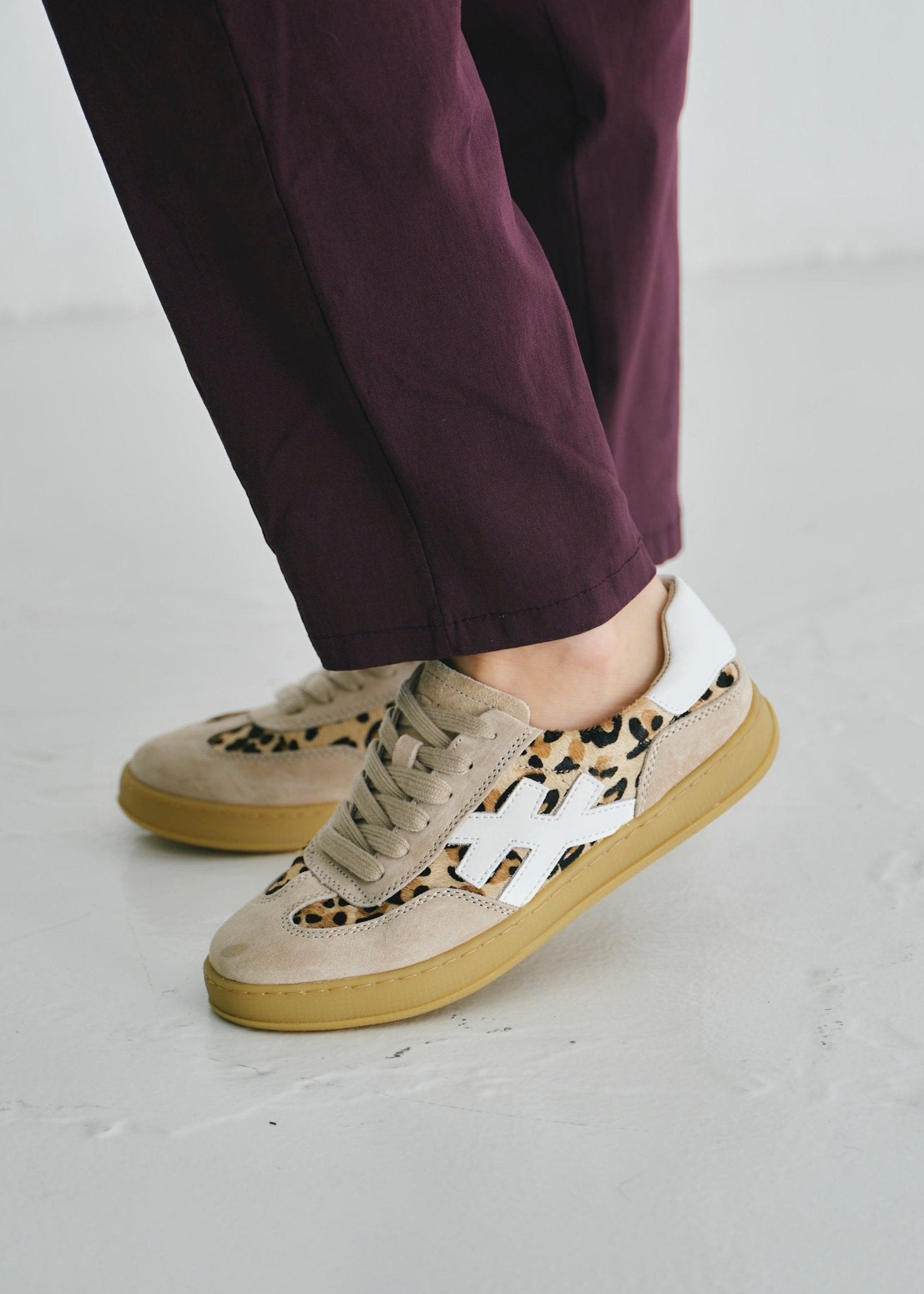 View our Lumi Leather Sneaker With Leopard Print In Beige And White - by Tribute Store