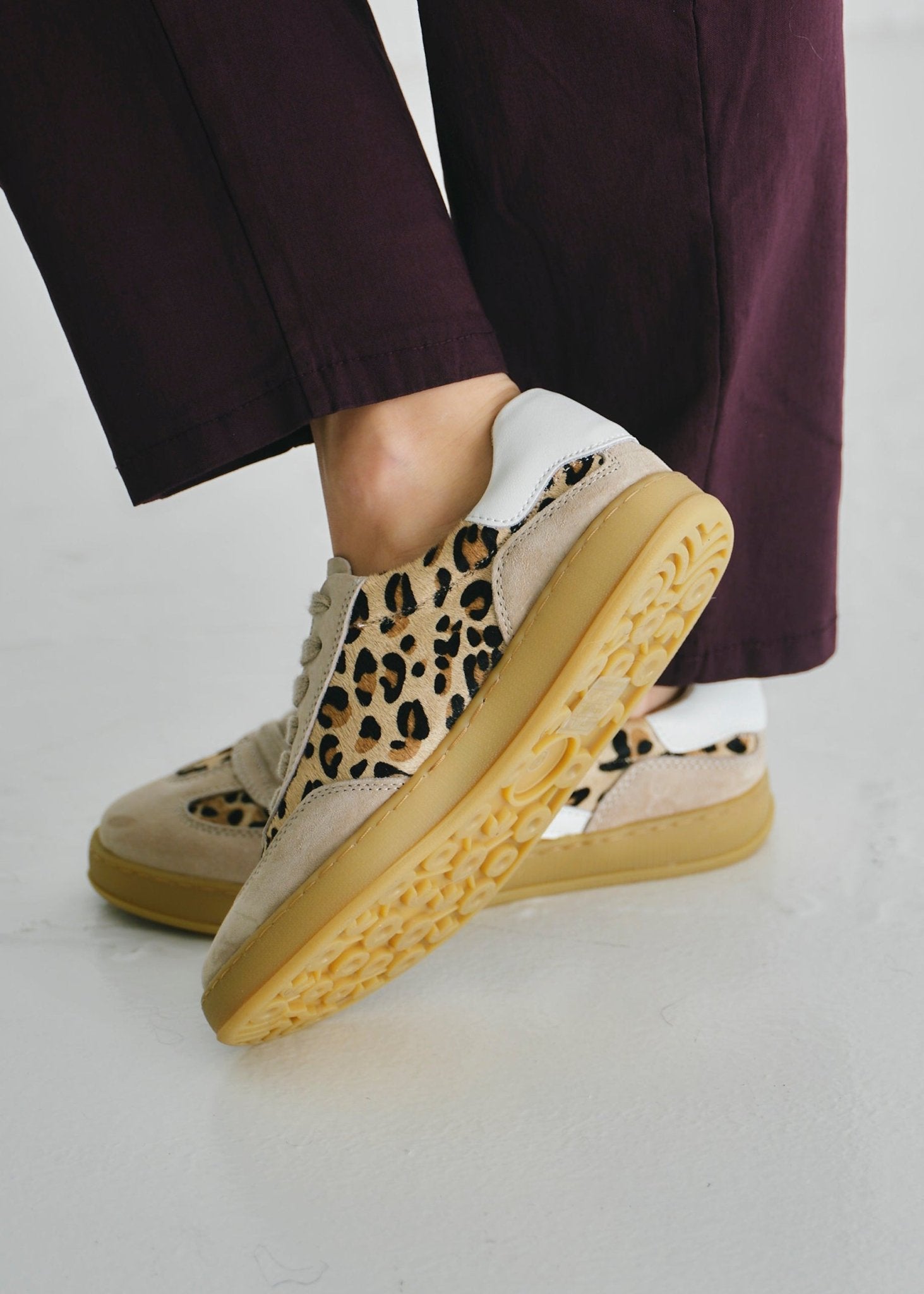 View our Lumi Leather Sneaker With Leopard Print In Beige And White - by Tribute Store