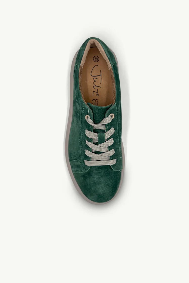 View our Lyra Leather Platform Sneaker In Bottle Green - by Tribute Store