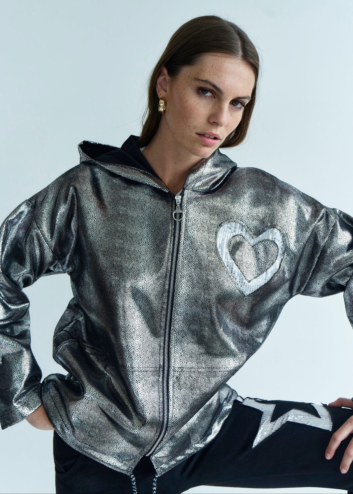 View our Madonna Italian Silver Shimmer Jacket in Black - by Tribute Store