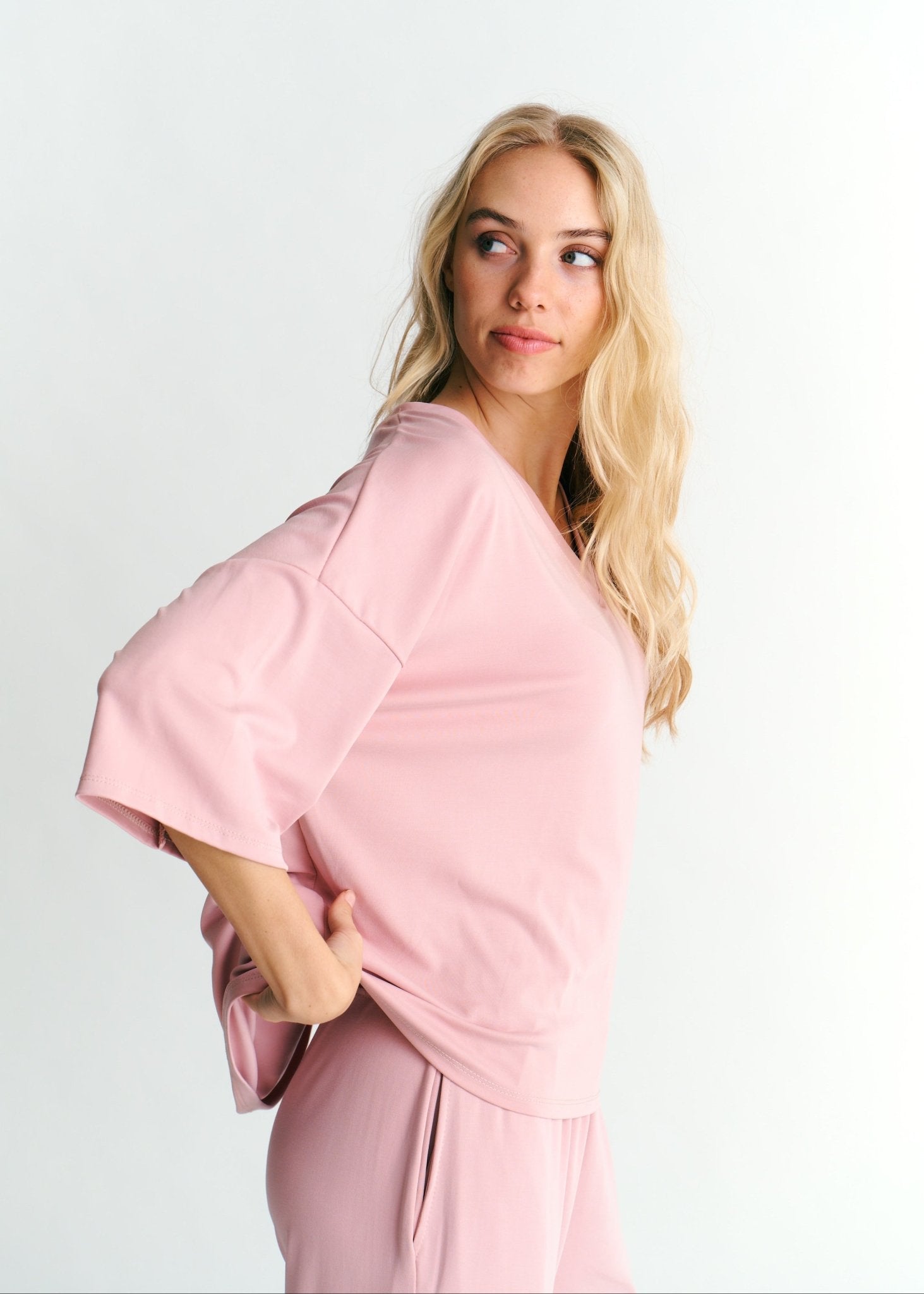 View our Malibu V Neck Oversized Tee In Dirty Pink - by Tribute Store
