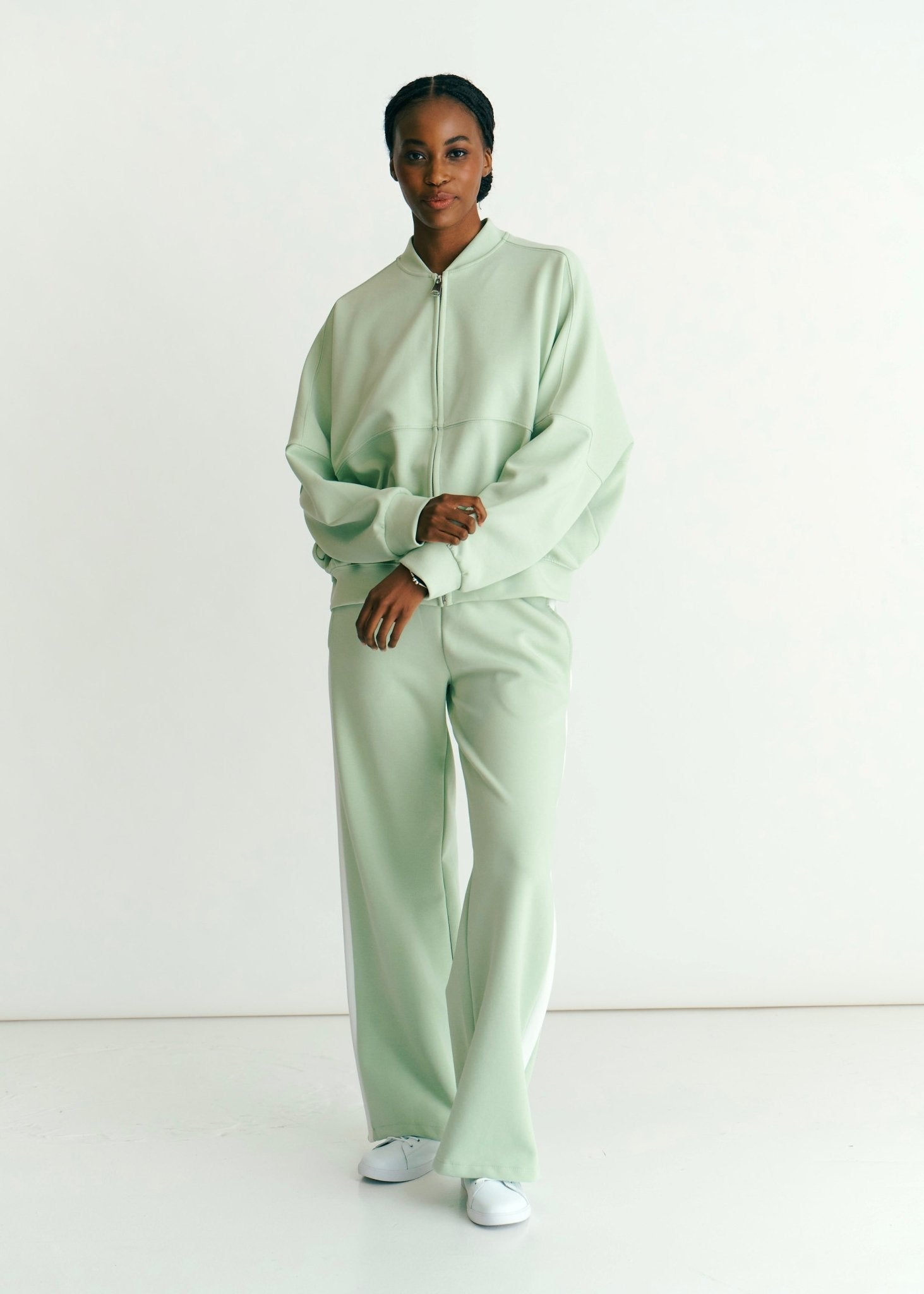 View our Malmö Oversized Zip Up Bomber Jacket In Pistachio Mint - by Tribute Store