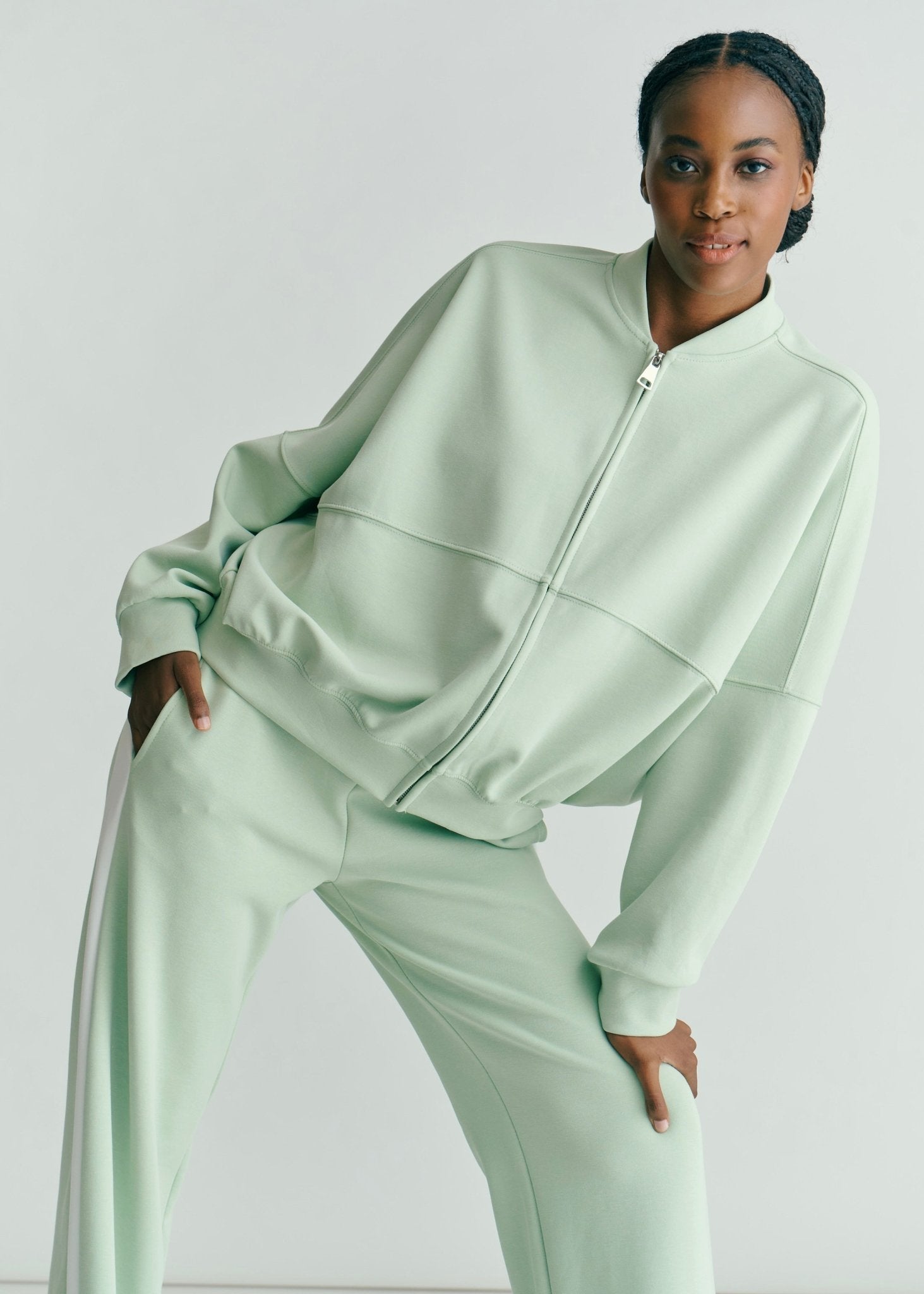 View our Malmö Oversized Zip Up Bomber Jacket In Pistachio Mint - by Tribute Store