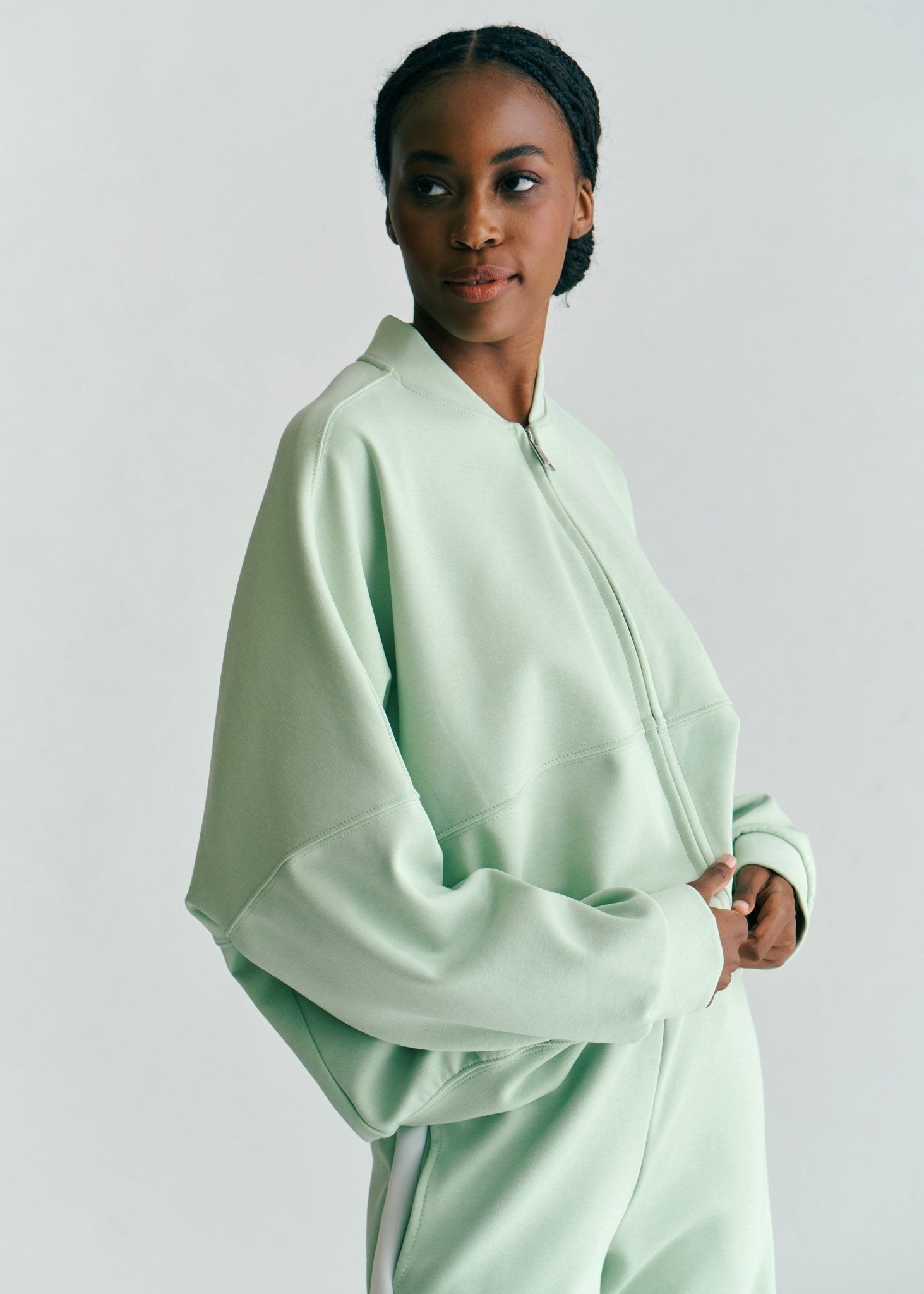 View our Malmö Oversized Zip Up Bomber Jacket In Pistachio Mint - by Tribute Store