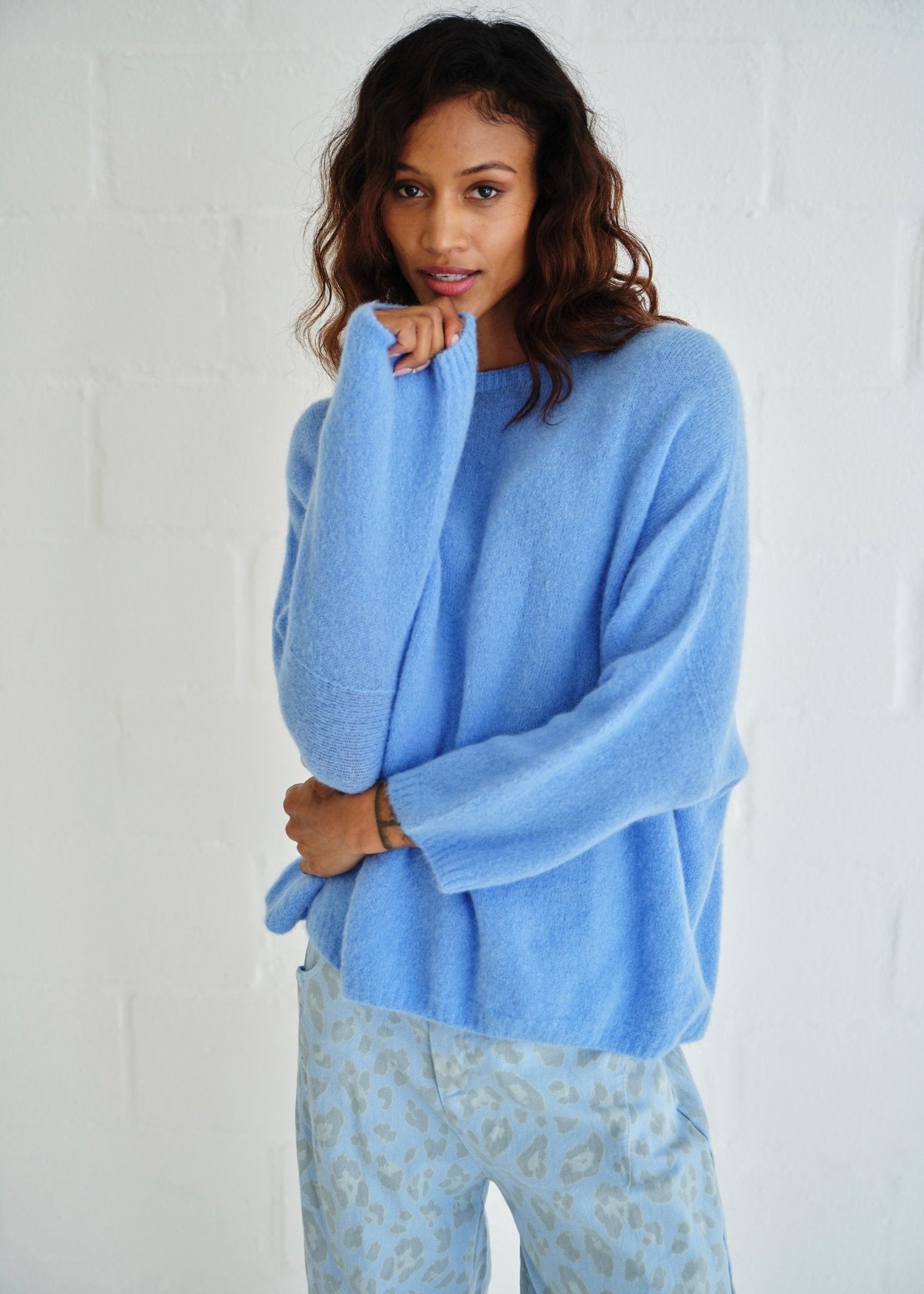 View our Manhattan Italian Cropped Sleeve Knit In Marine Blue - by Tribute Store