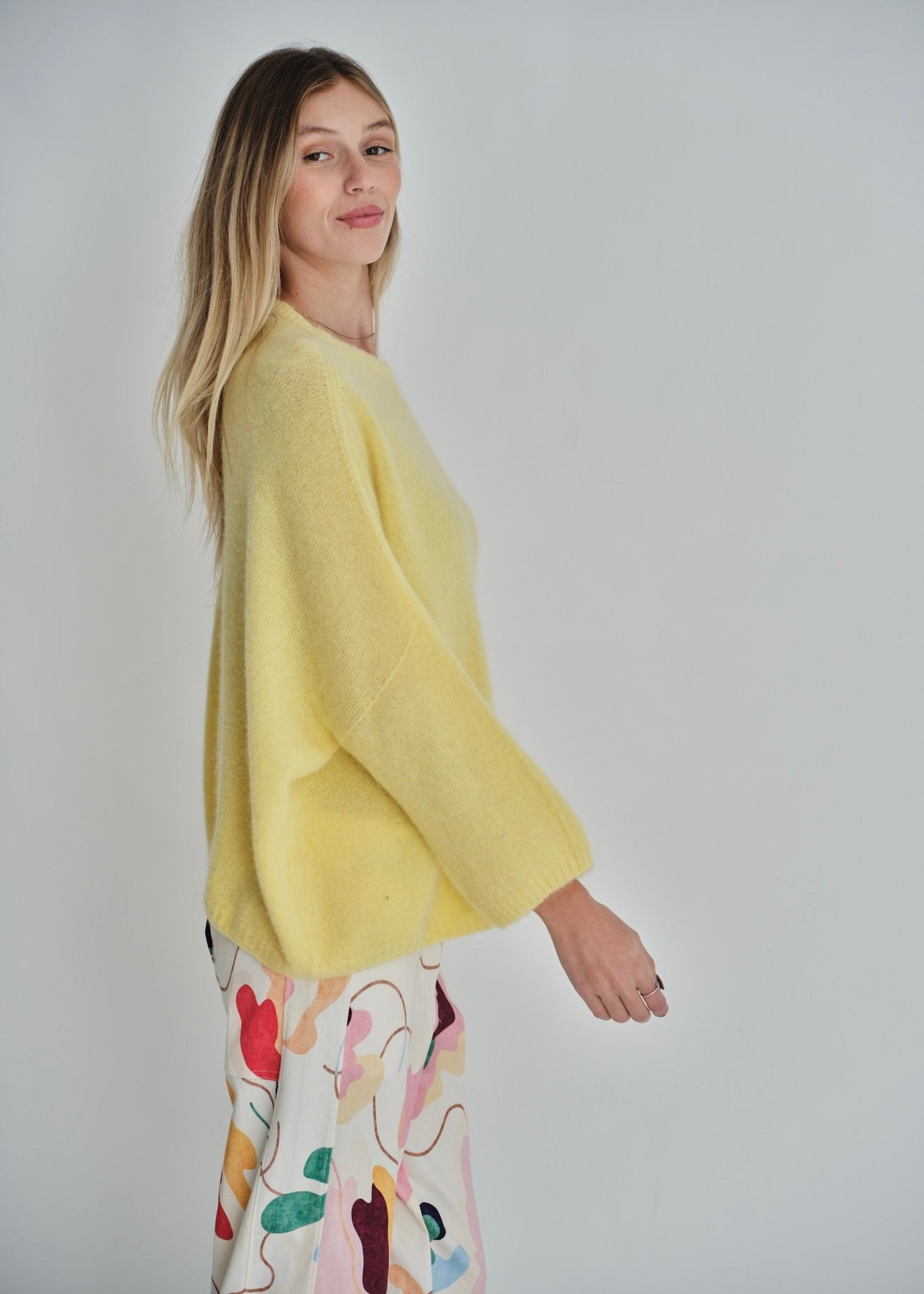View our Manhattan Italian Cropped Sleeve Knit In Sunshine Yellow - by Tribute Store