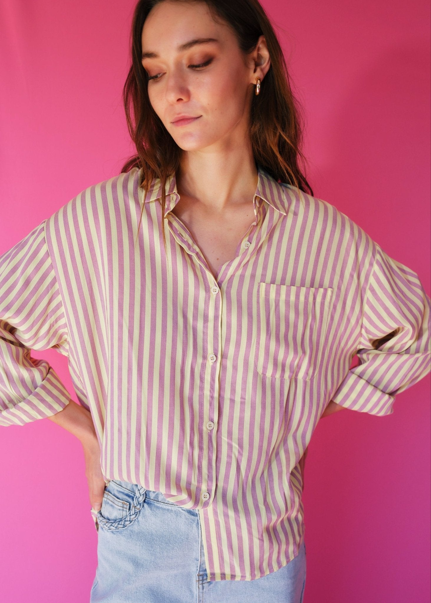 View our Marais Yellow and Blush Striped Summer Shirt - by Tribute Store