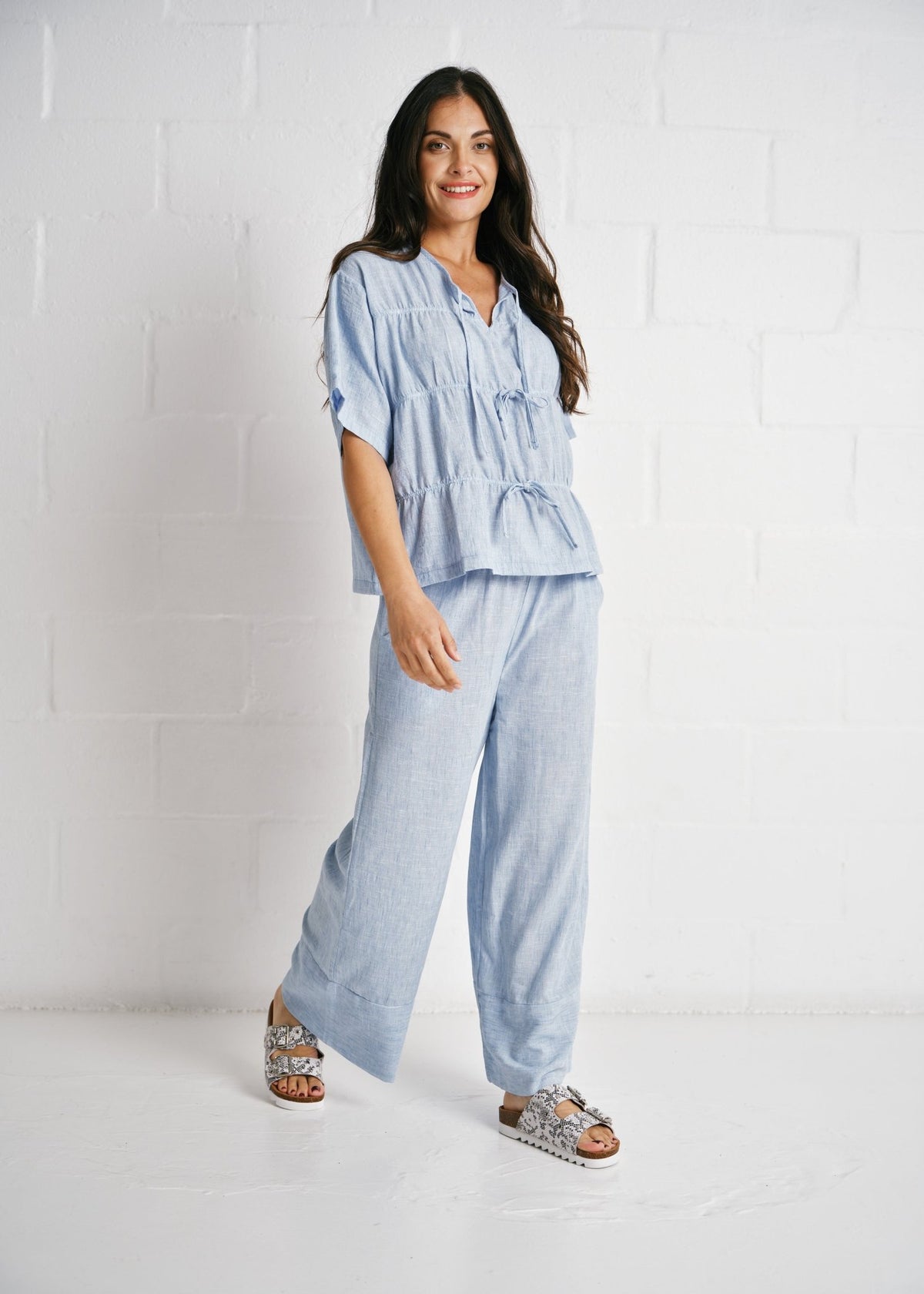 View our Margot Pants With Hem Detail In Baby Blue - by Tribute Store