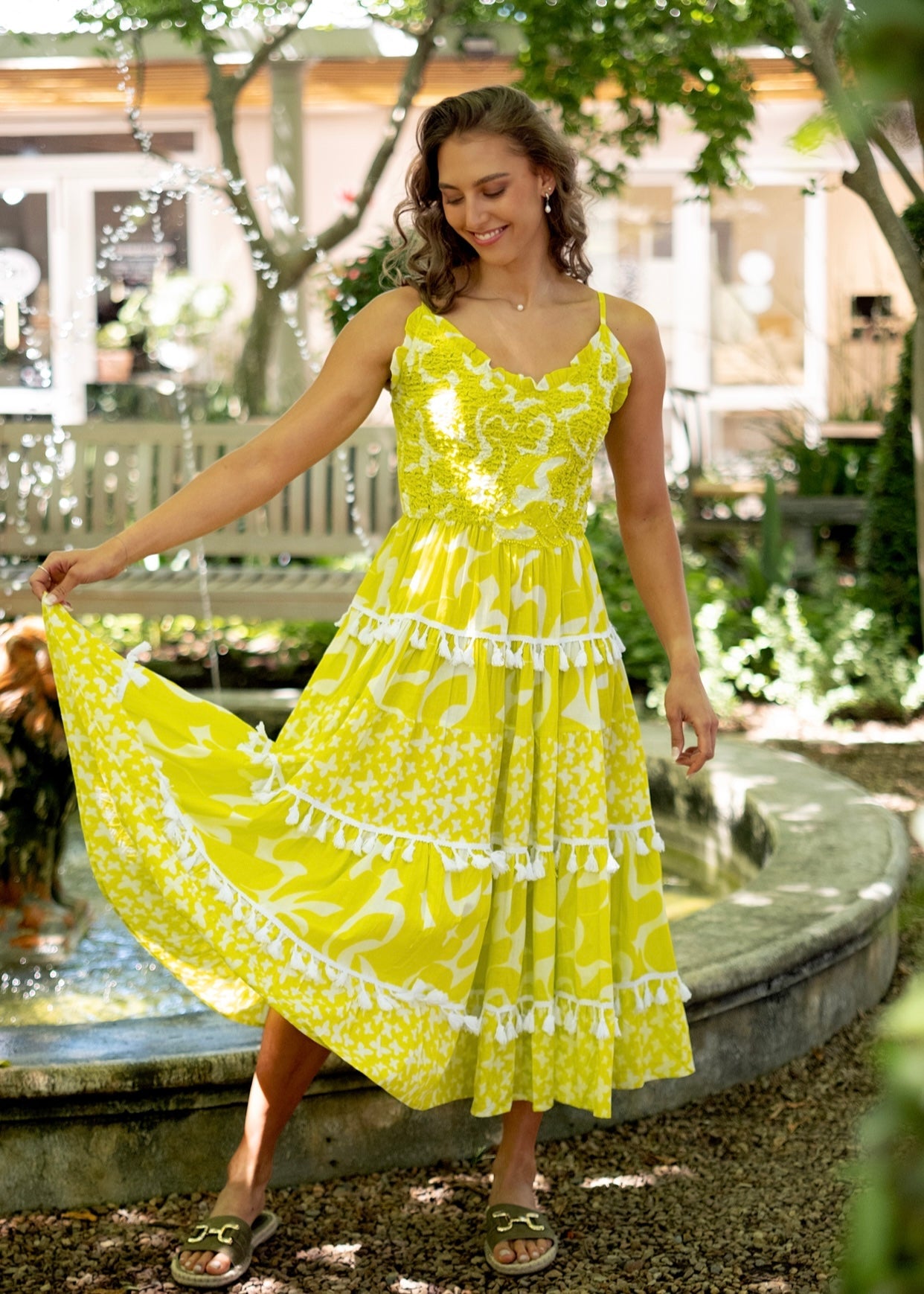 View our Marina Tiered Dress In Lemon - by Tribute Store
