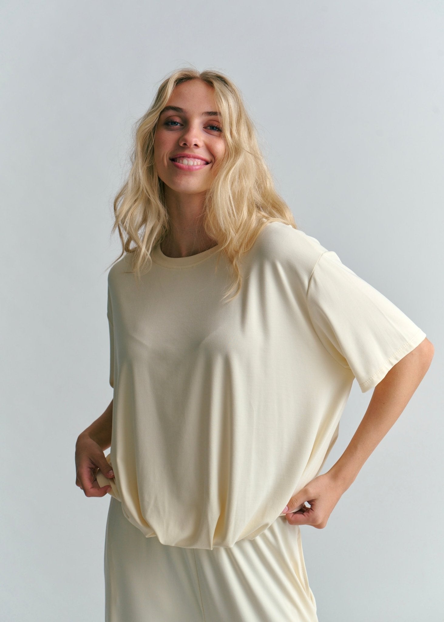 View our Maui Butter Feel Bubble Tee In Butter Yellow - by Tribute Store