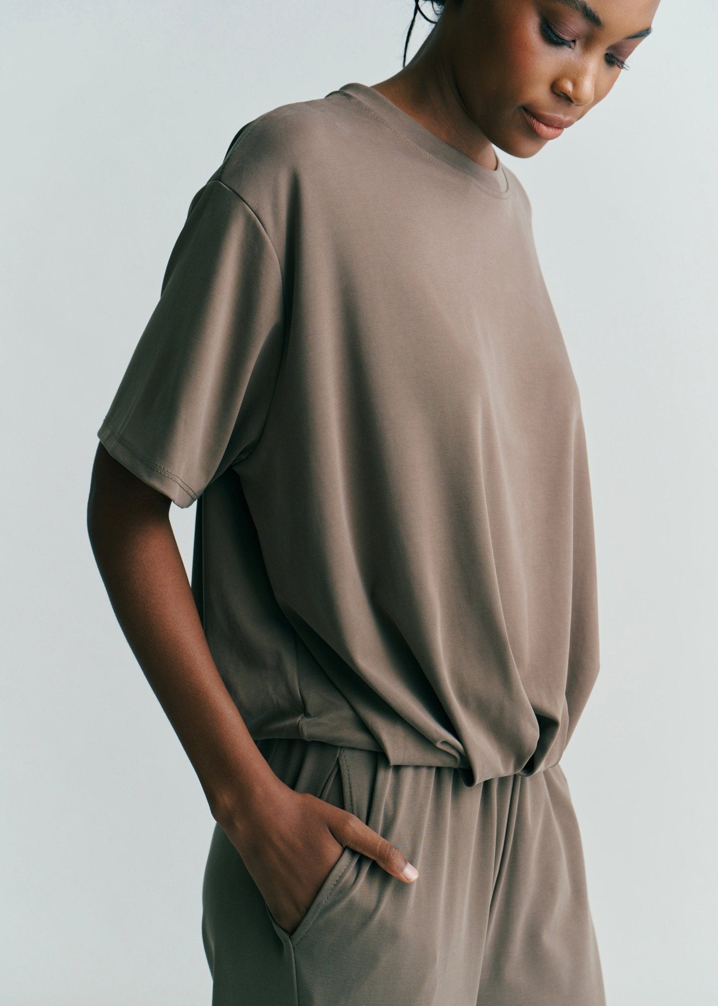 View our Maui Butter Feel Bubble Tee In Chocolate - by Tribute Store