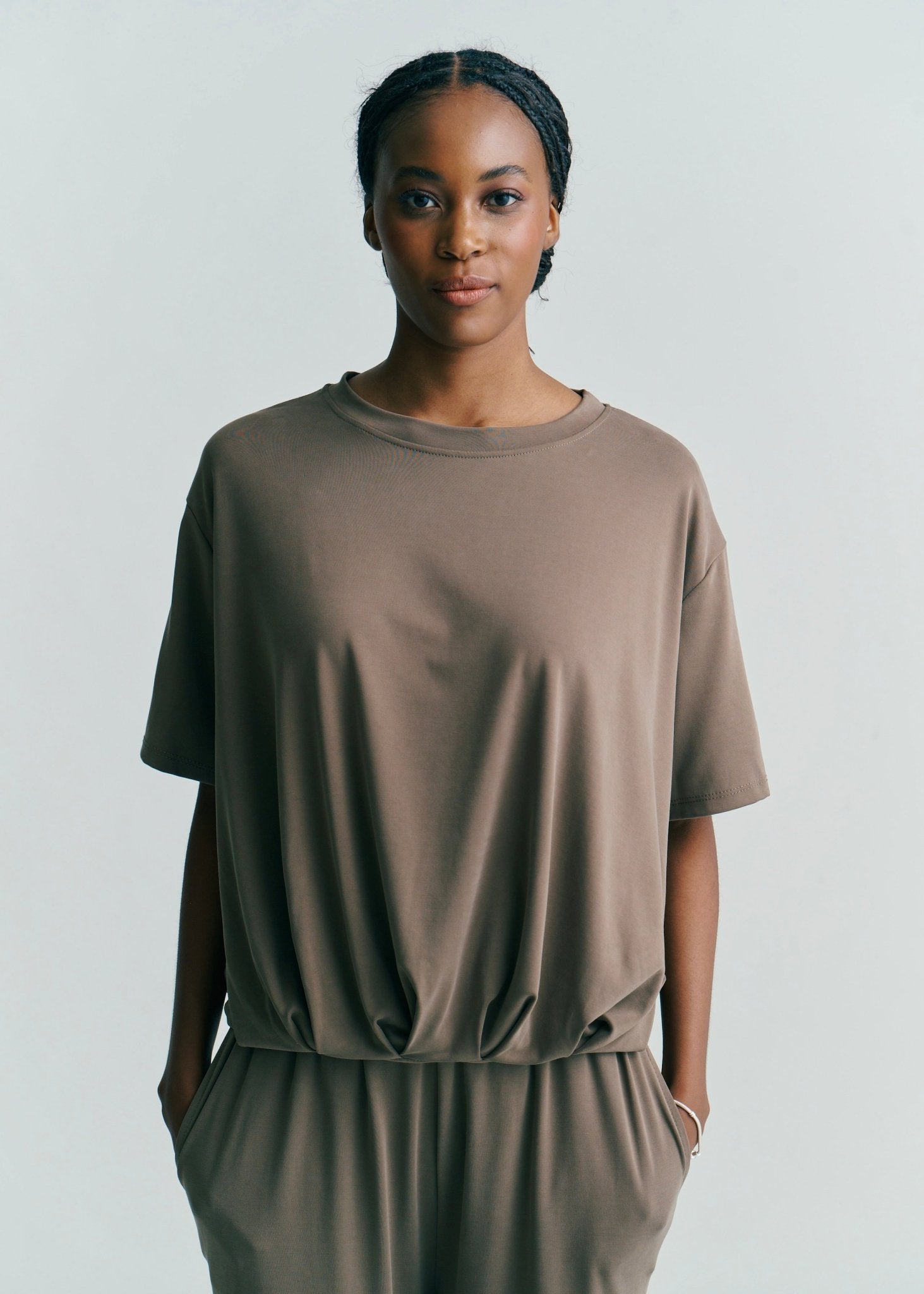 View our Maui Butter Feel Bubble Tee In Chocolate - by Tribute Store