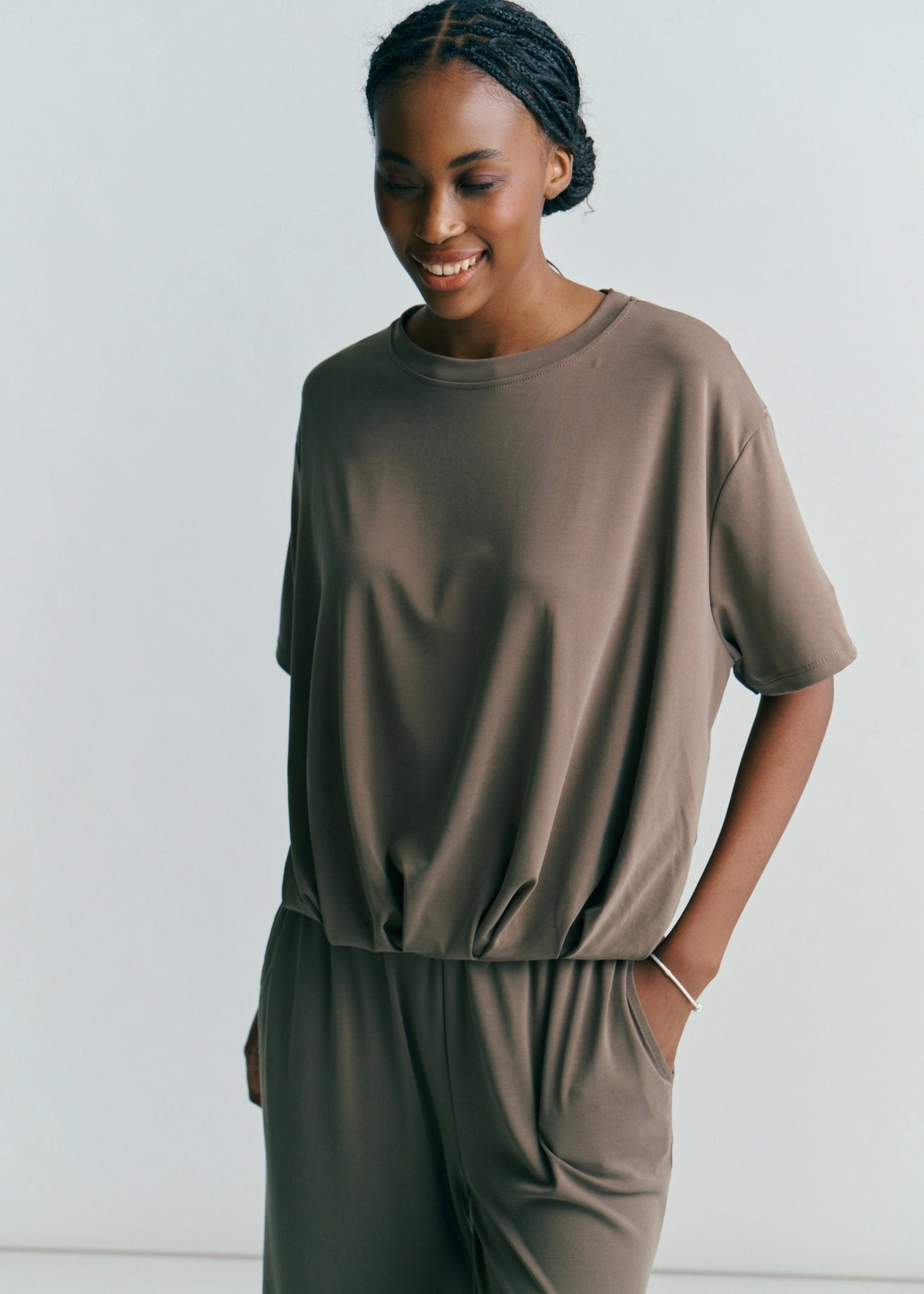 View our Maui Butter Feel Bubble Tee In Chocolate - by Tribute Store