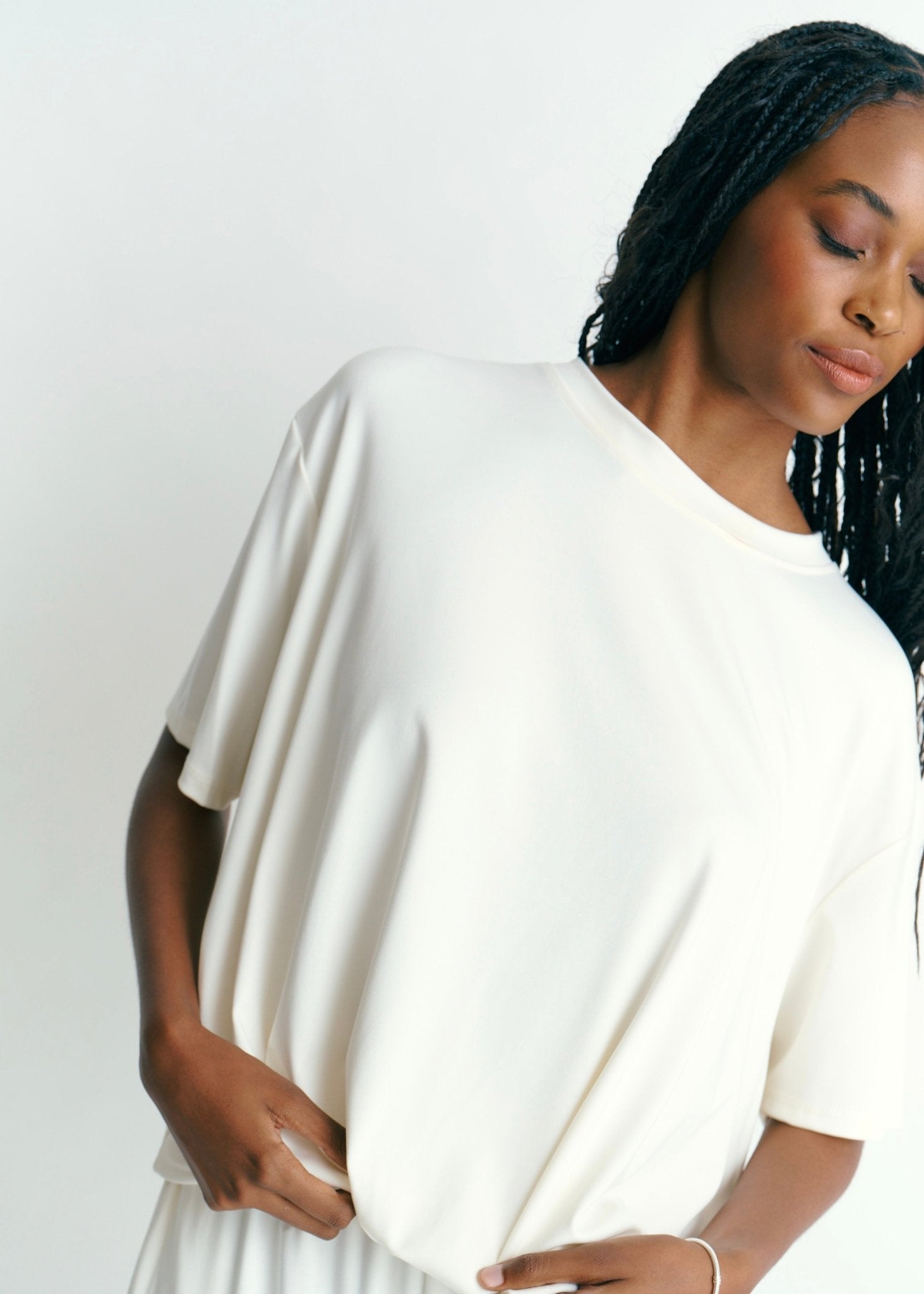 View our Maui Butter Feel Bubble Tee In Off White - by Tribute Store