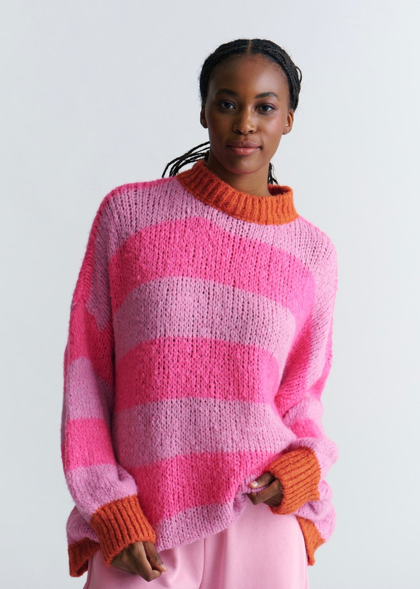 View our Miami Oversized Striped Knit In Fuchsia, Lilac & Rust - by Tribute Store