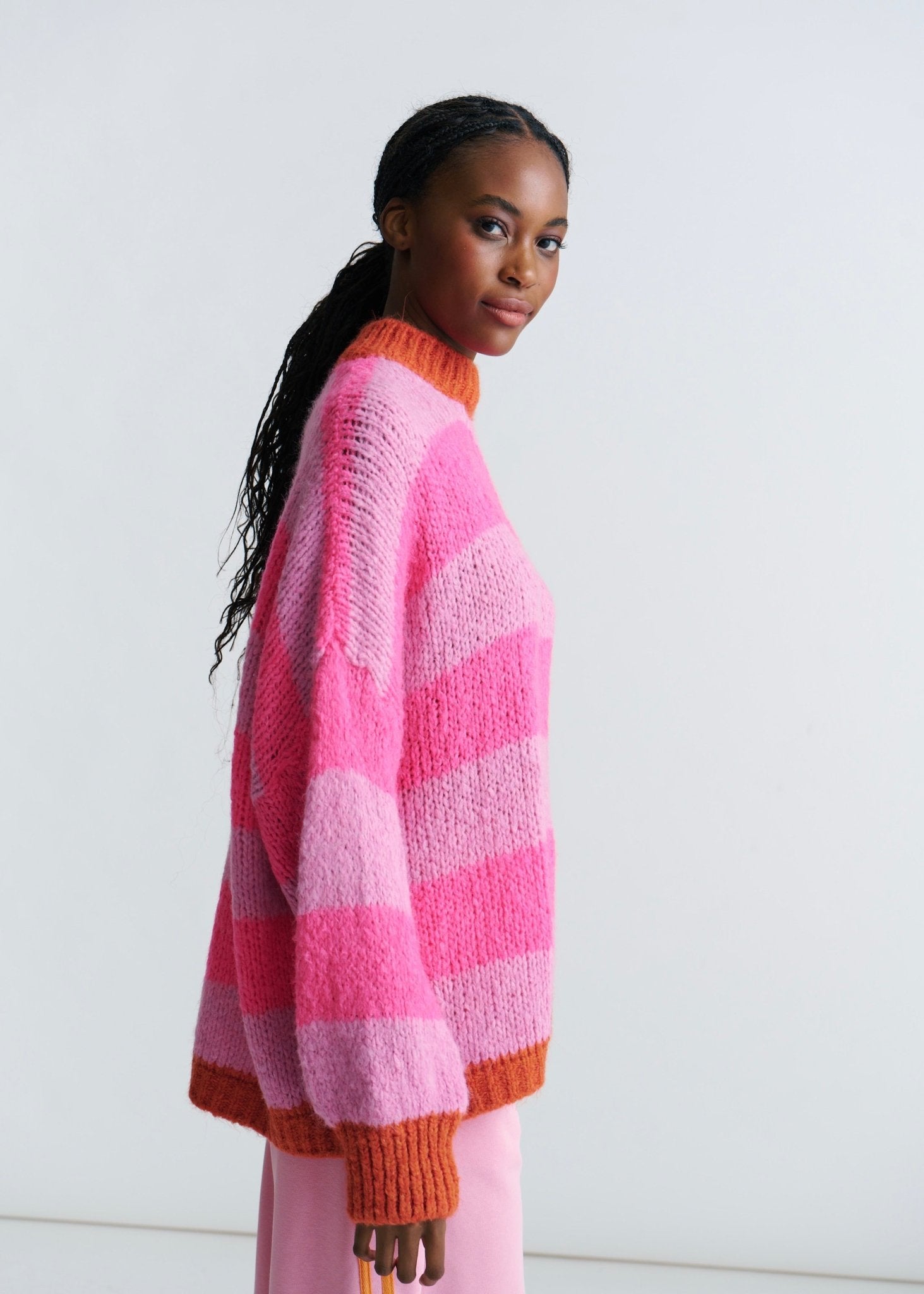 View our Miami Oversized Striped Knit In Fuchsia, Lilac & Rust - by Tribute Store
