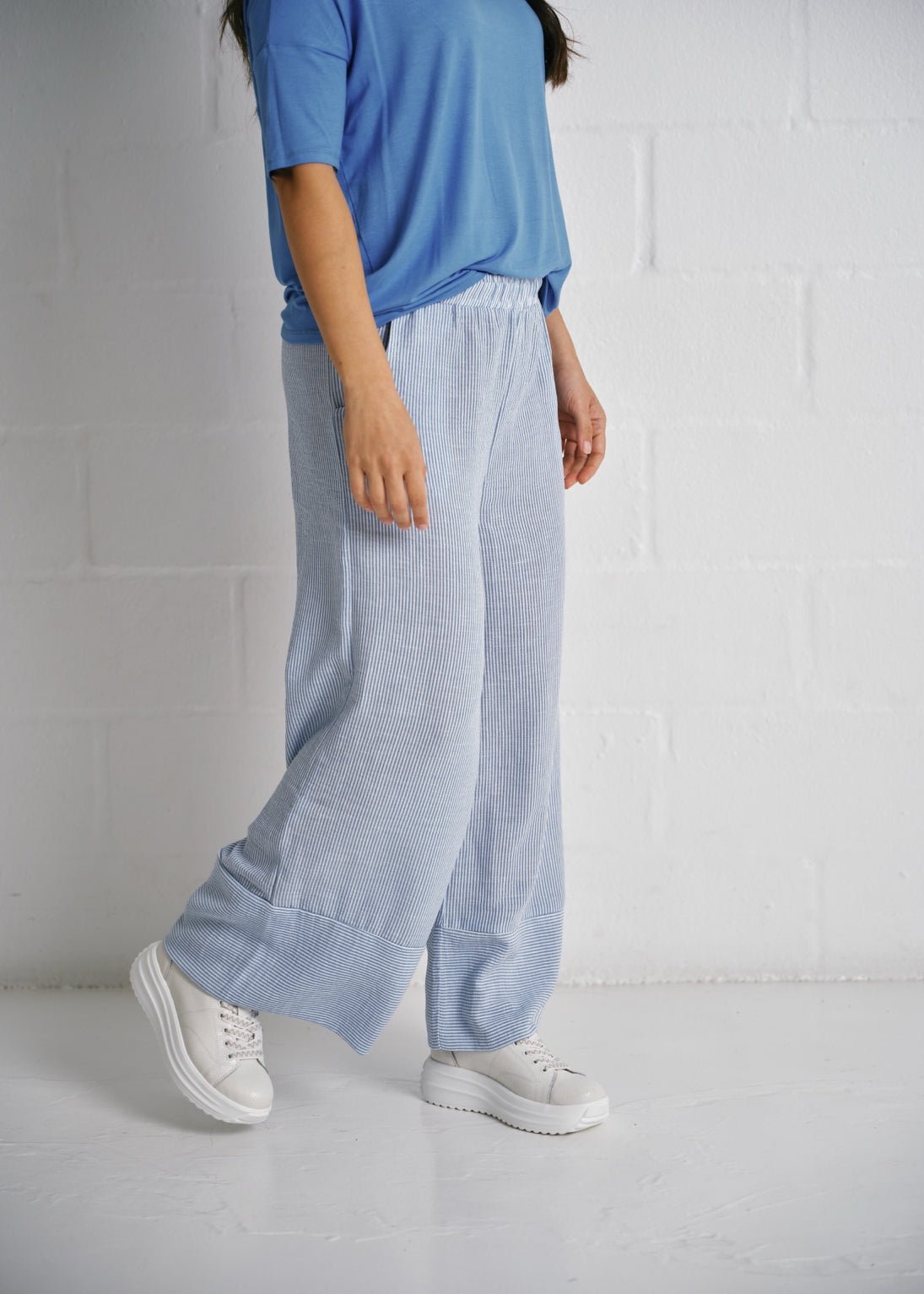 View our Mykonos Wide Leg Pants In Blue Stripe - by Tribute Store