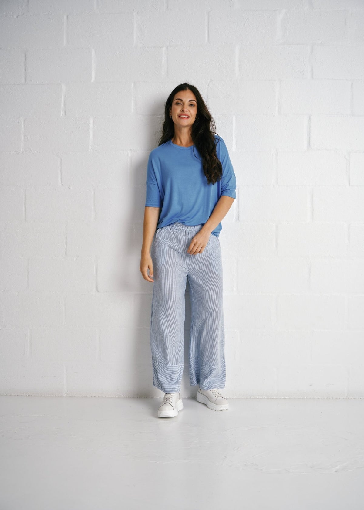 View our Mykonos Wide Leg Pants In Blue Stripe - by Tribute Store