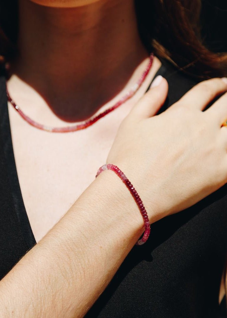 View our Natural Ruby Ombre Button Stone Bracelet - by Tribute Store