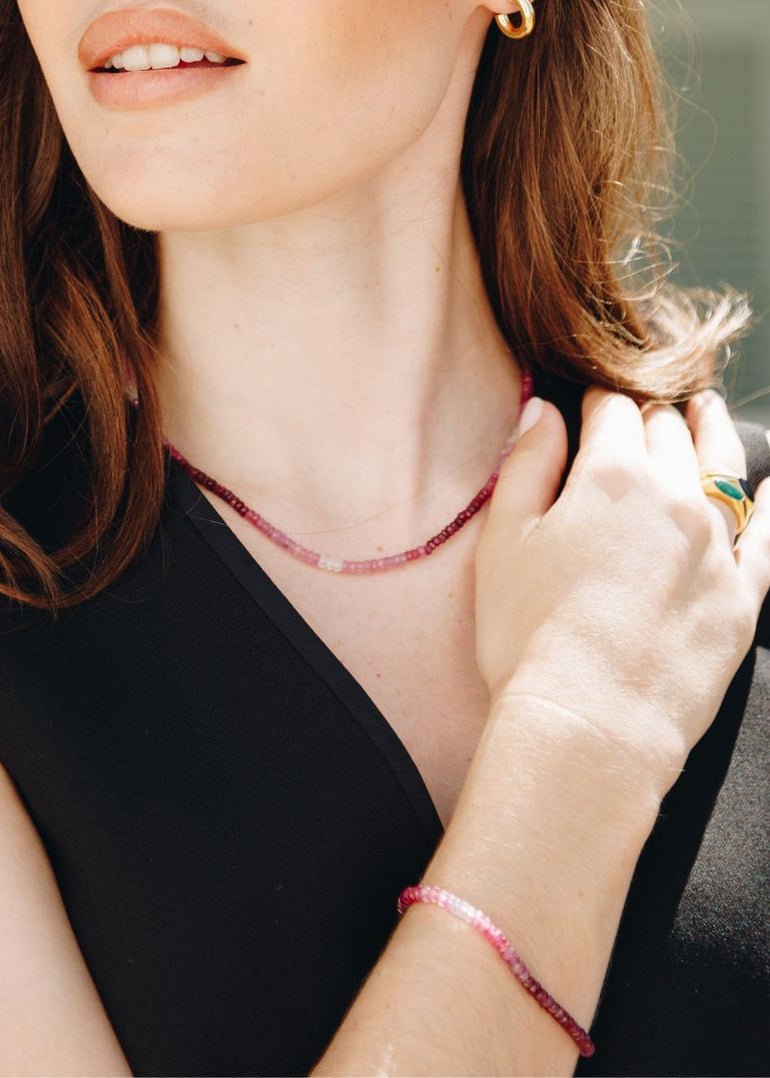 View our Natural Ruby Ombre Button Stone Bracelet - by Tribute Store