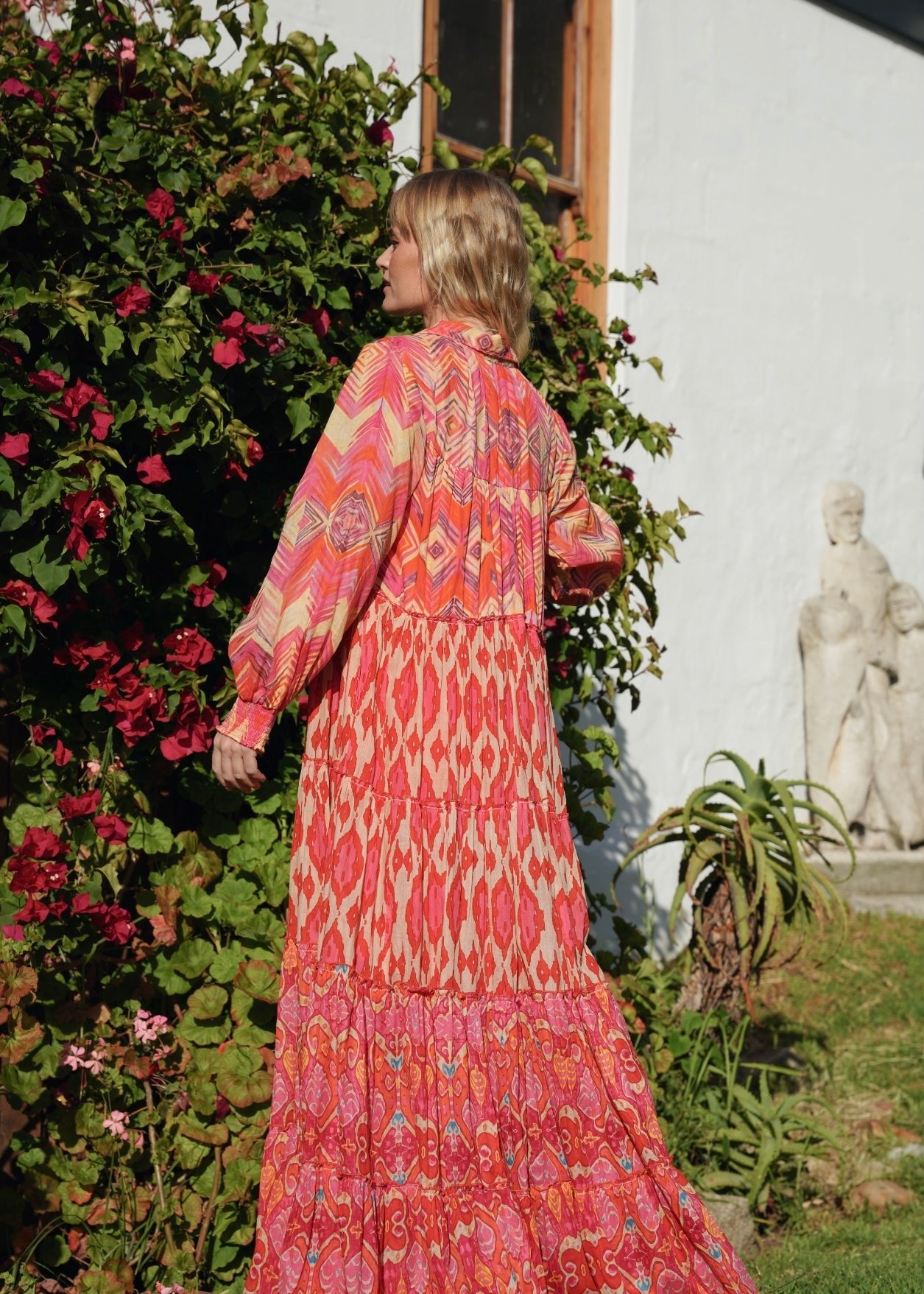 View our Olsen Cotton Long Sleeved Maxi Dress With Orange Zig Zag Print - by Tribute Store