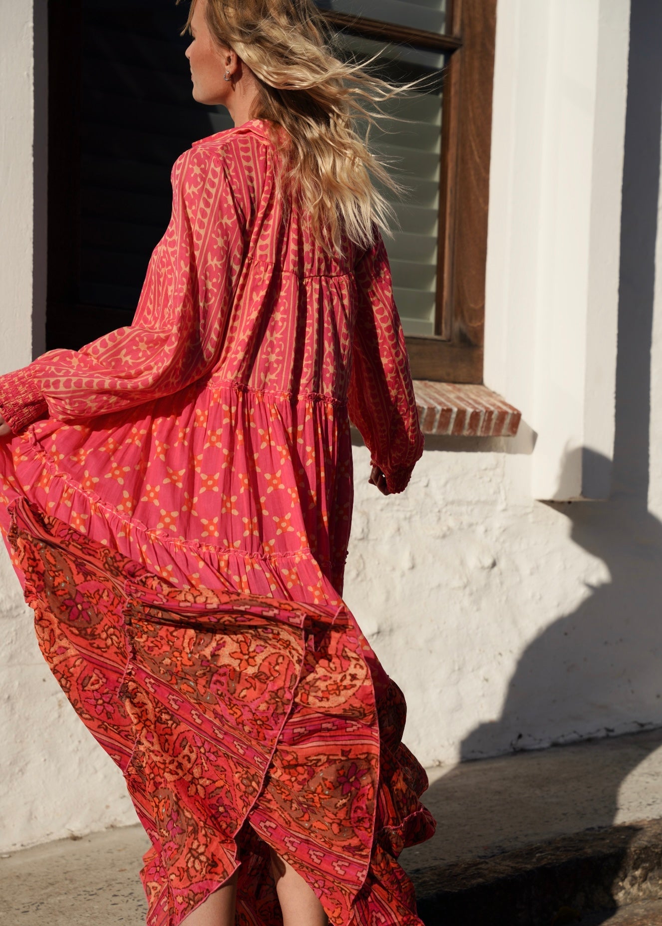 View our Olsen Cotton Long Sleeved Maxi Dress With Pink And Orange Floral - by Tribute Store