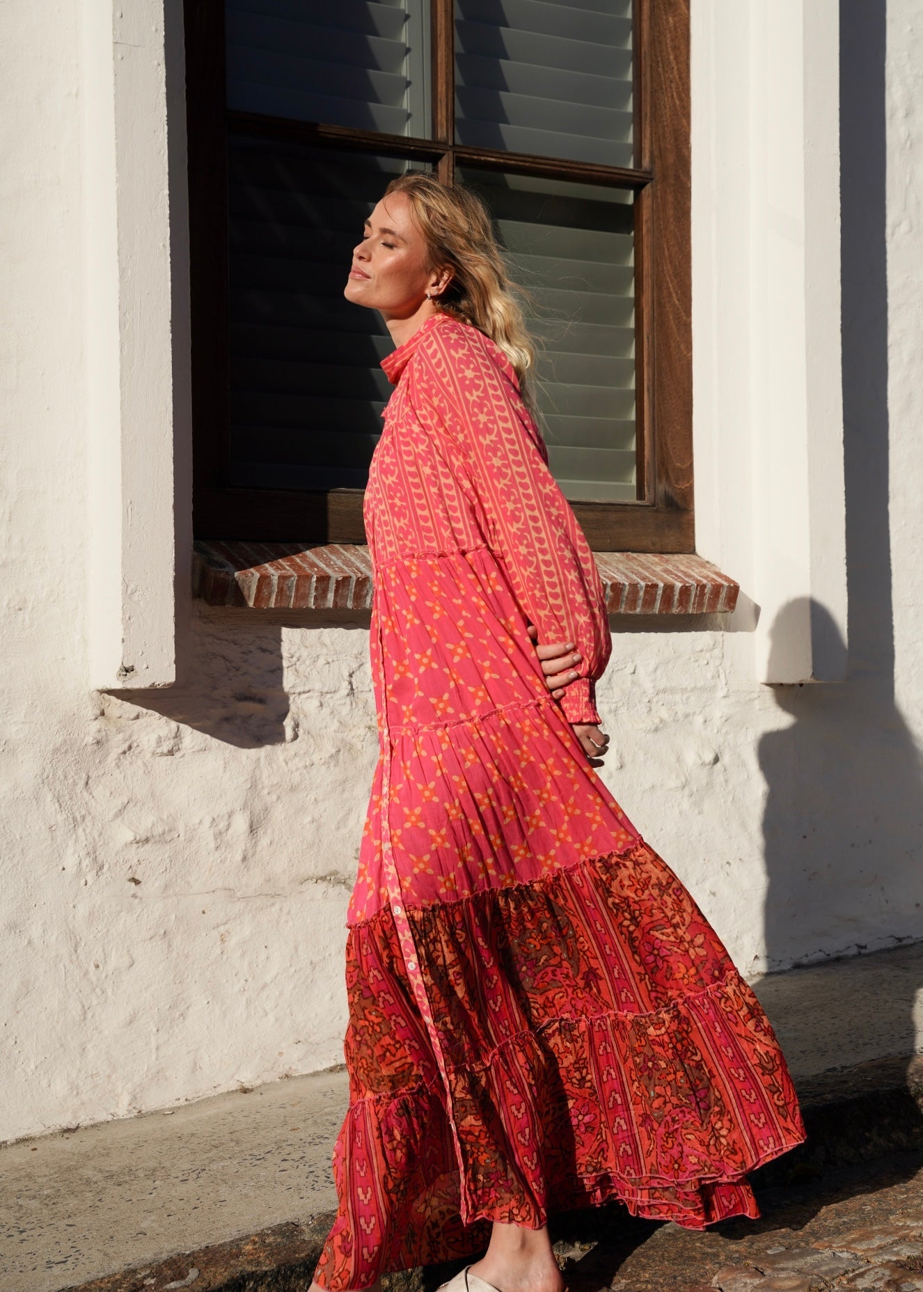 View our Olsen Cotton Long Sleeved Maxi Dress With Pink And Orange Floral - by Tribute Store