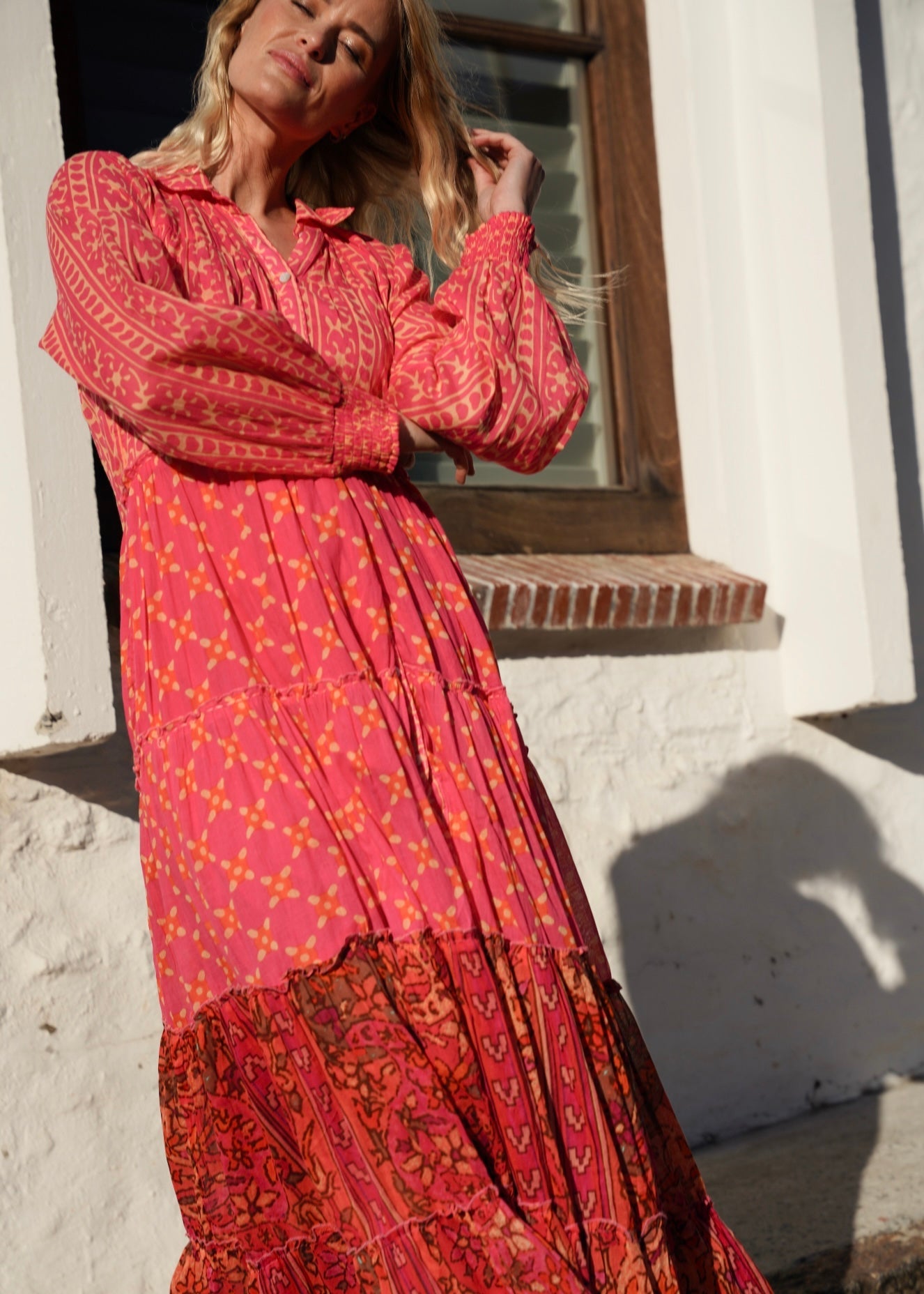 View our Olsen Cotton Long Sleeved Maxi Dress With Pink And Orange Floral - by Tribute Store