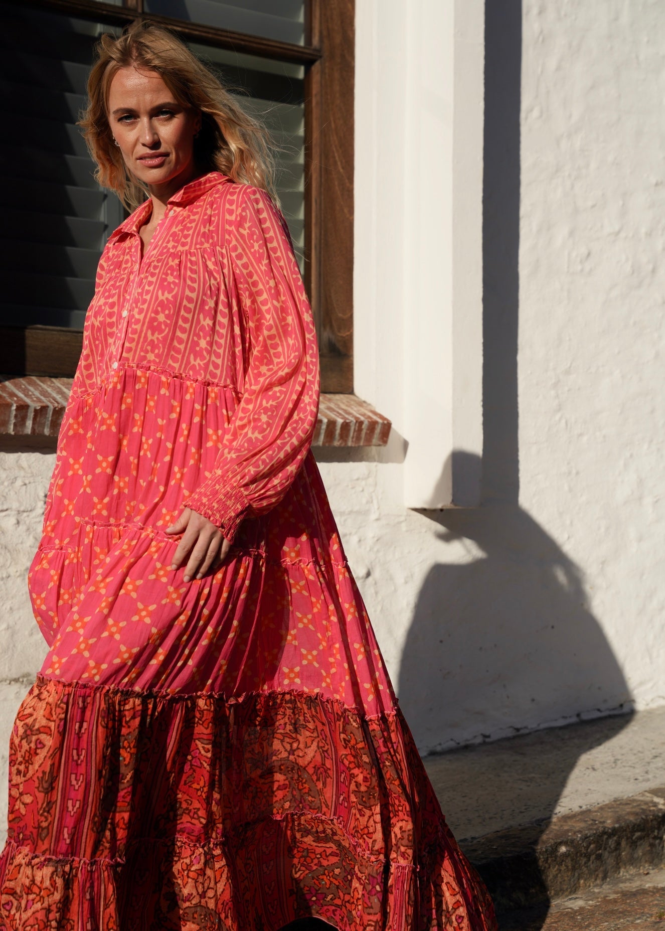 View our Olsen Cotton Long Sleeved Maxi Dress With Pink And Orange Floral - by Tribute Store