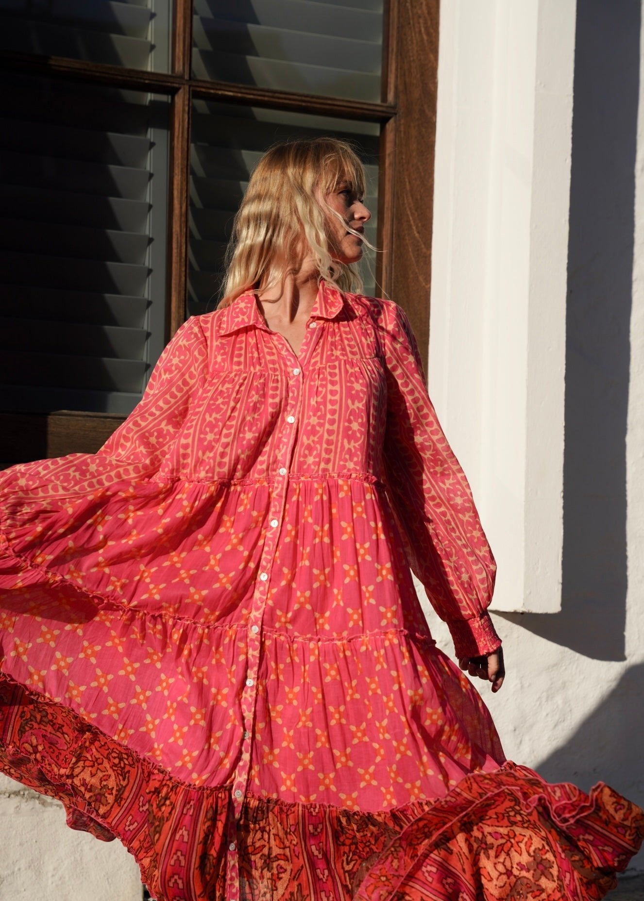 View our Olsen Cotton Long Sleeved Maxi Dress With Pink And Orange Floral - by Tribute Store