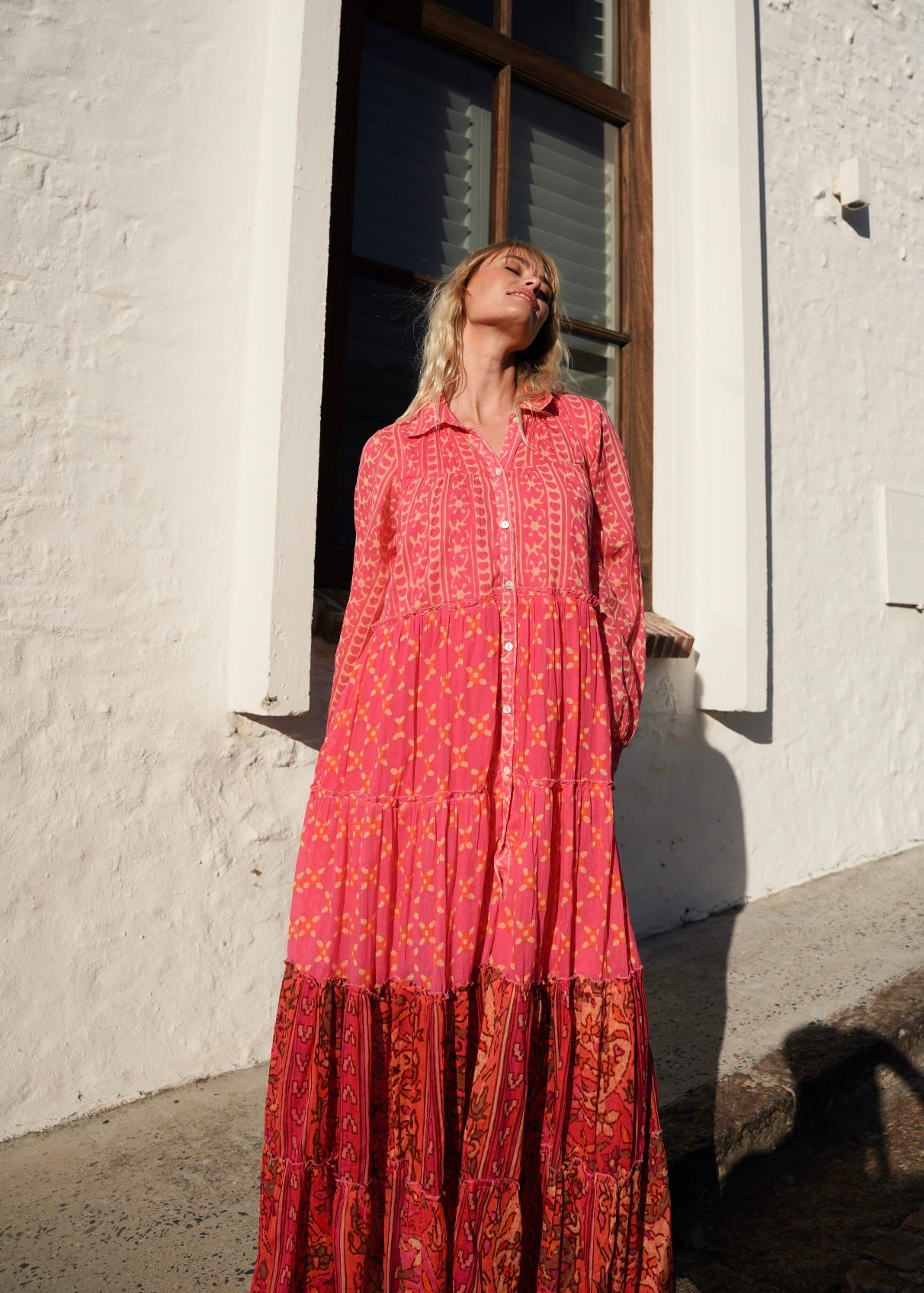 View our Olsen Cotton Long Sleeved Maxi Dress With Pink And Orange Floral - by Tribute Store