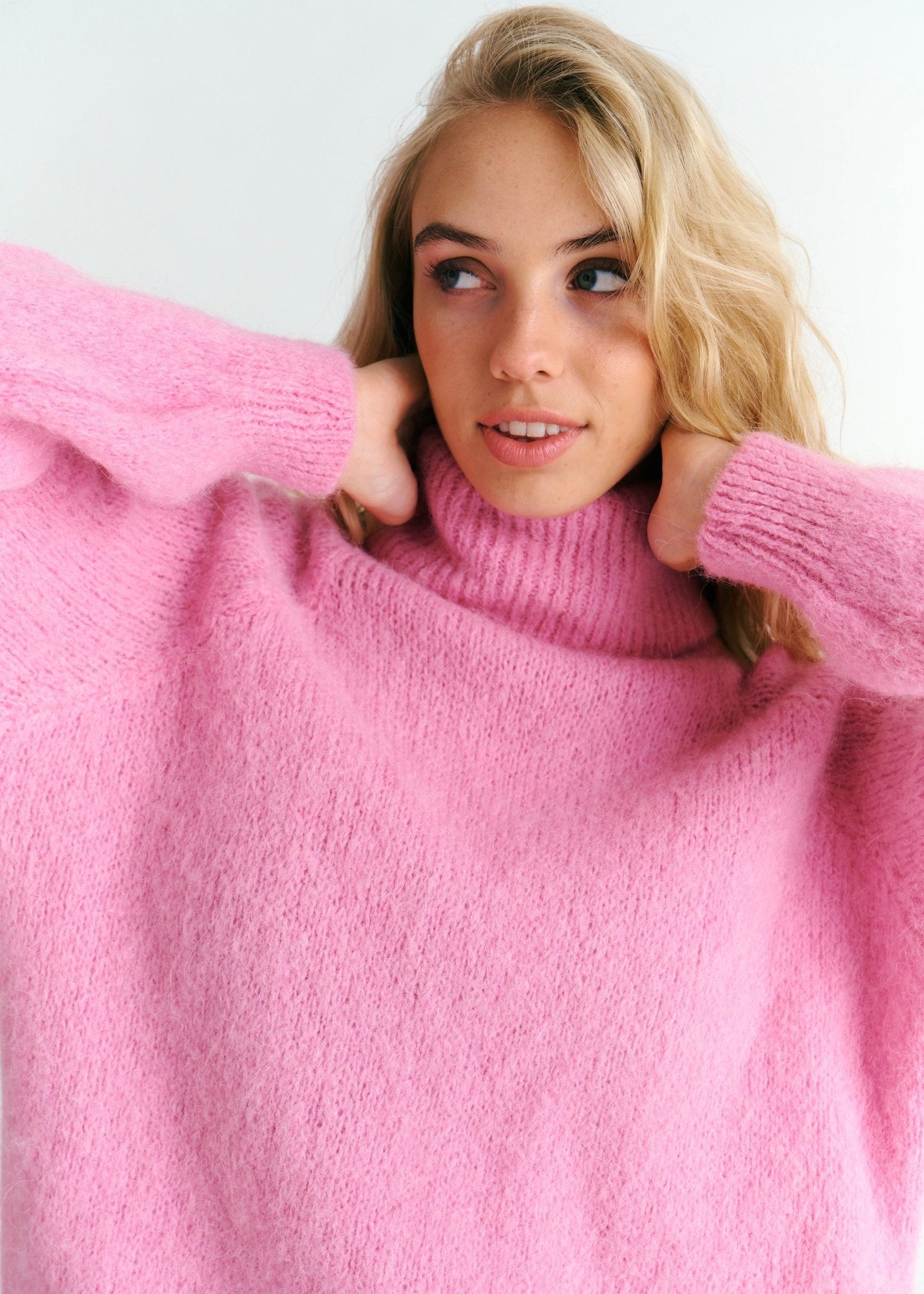 View our Oslo Oversized Polo Neck Knit In Blush Pink - by Tribute Store