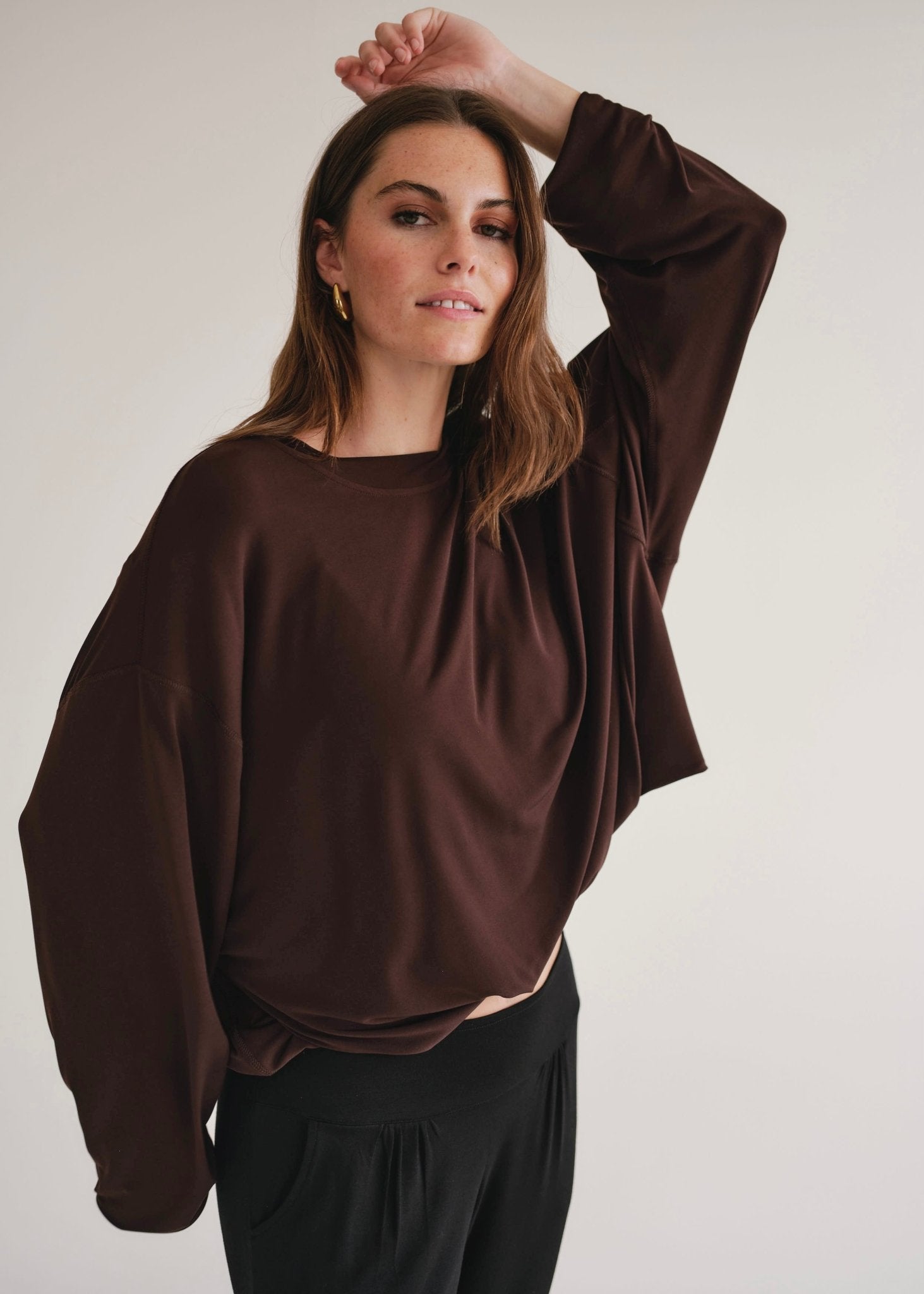 View our Oversized Batwing Top In Chocolate - by Tribute Store