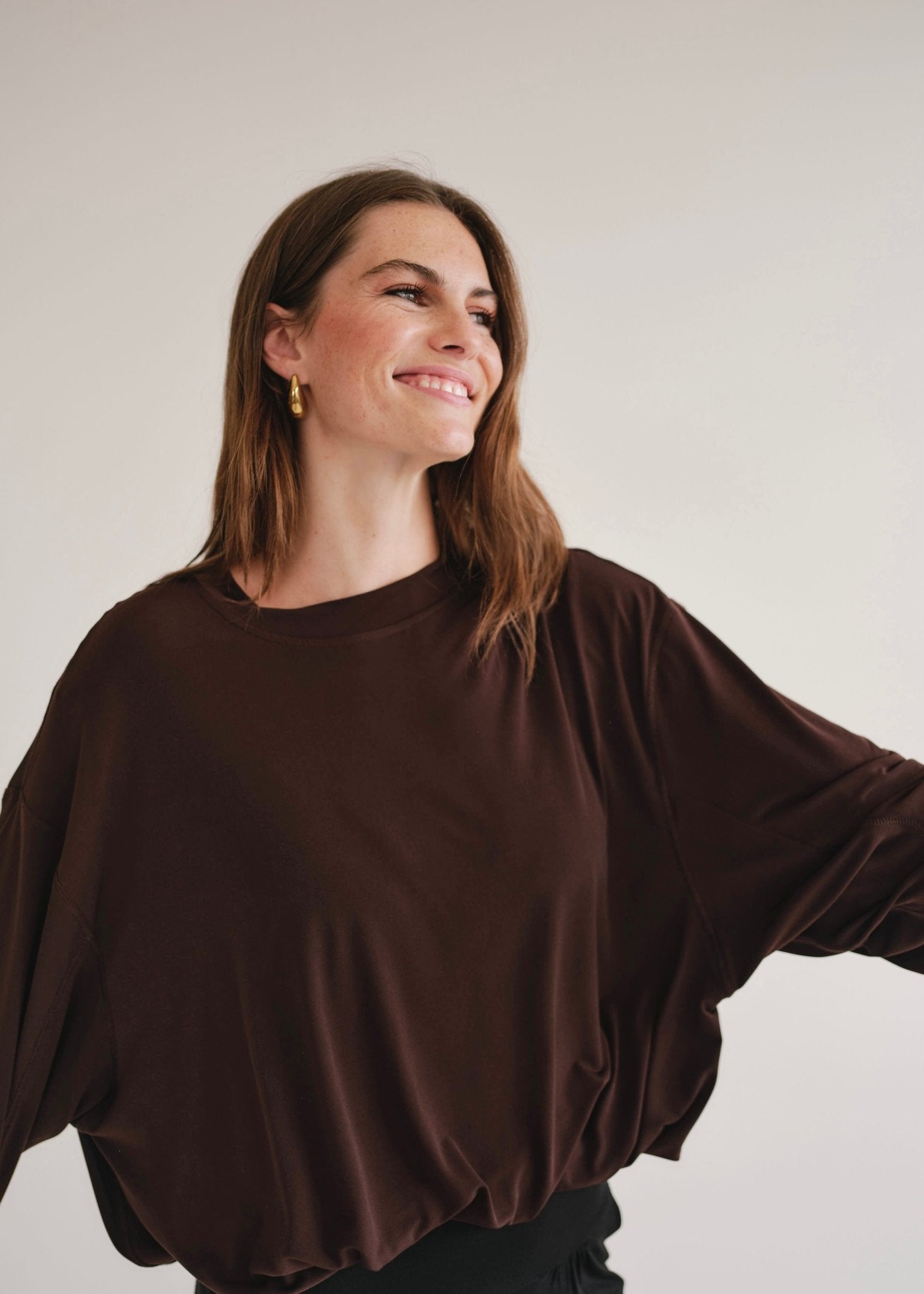 View our Oversized Batwing Top In Chocolate - by Tribute Store