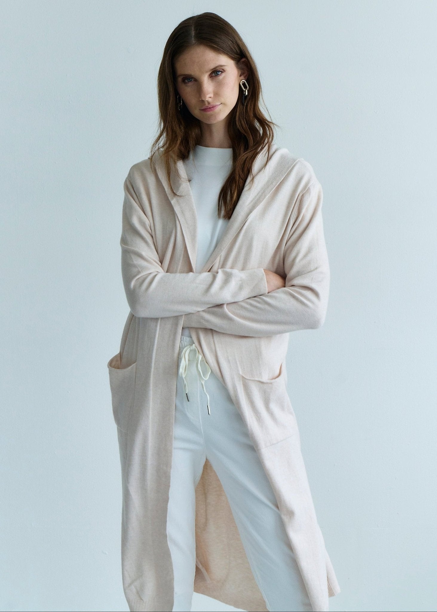 View our Paris Full Length Knitted Viscose Cardigan with Hood in Cream - by Tribute Store