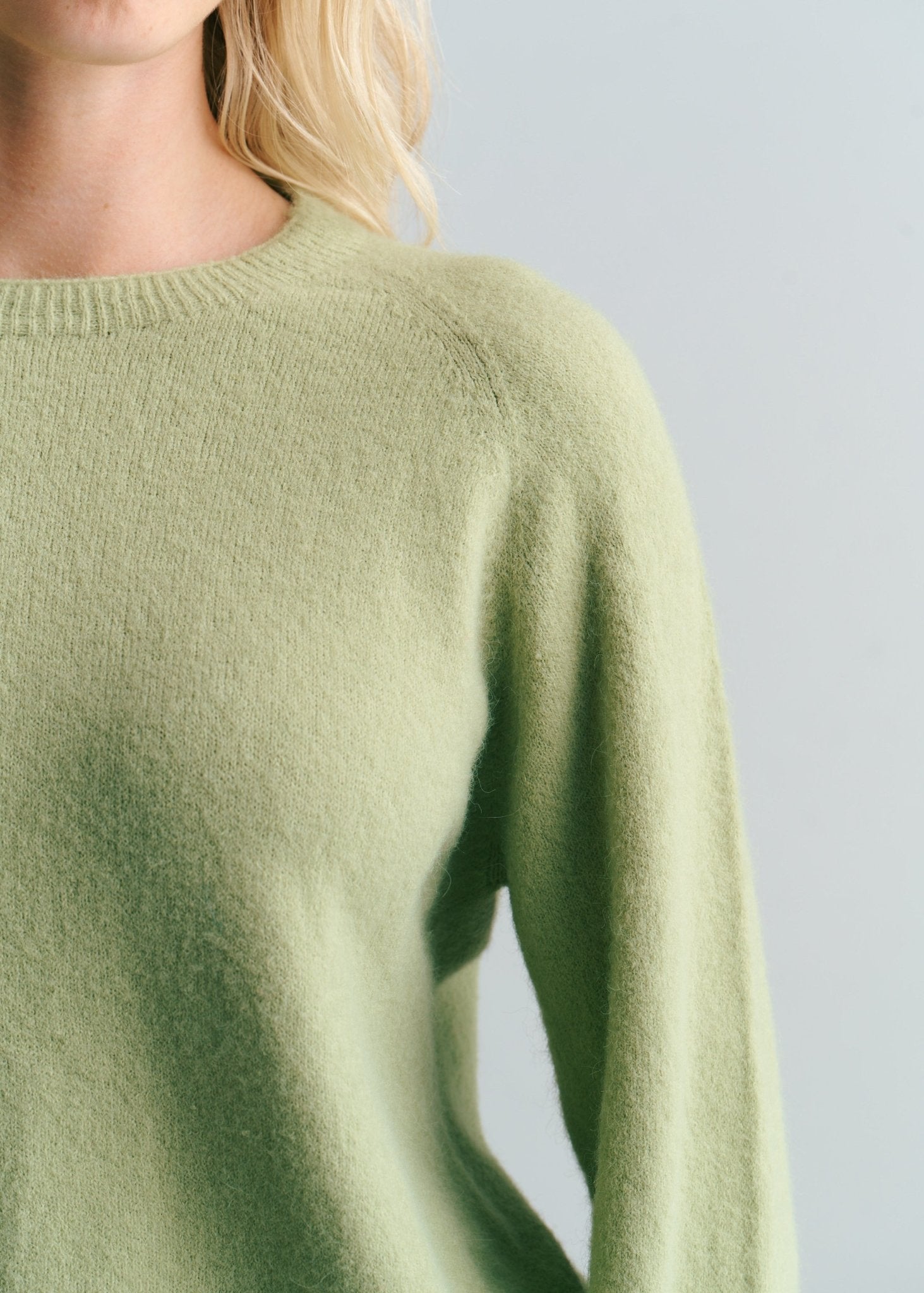 View our Pasadena Crew Neck Long Sleeve Jumper In Pistachio - by Tribute Store