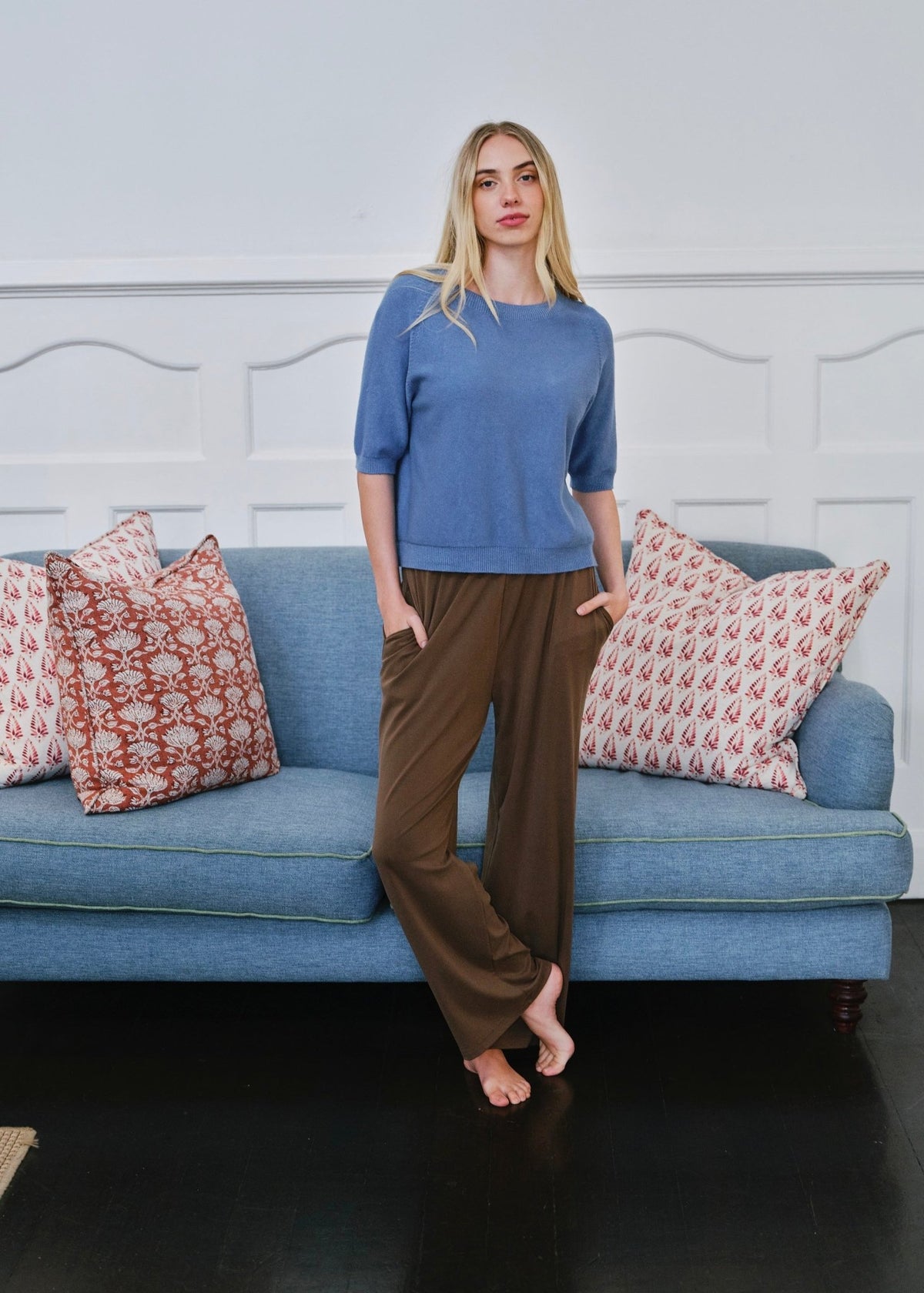 View our Piana Italian Butter Soft Crew Neck Knit In Blue Jeans - by Tribute Store