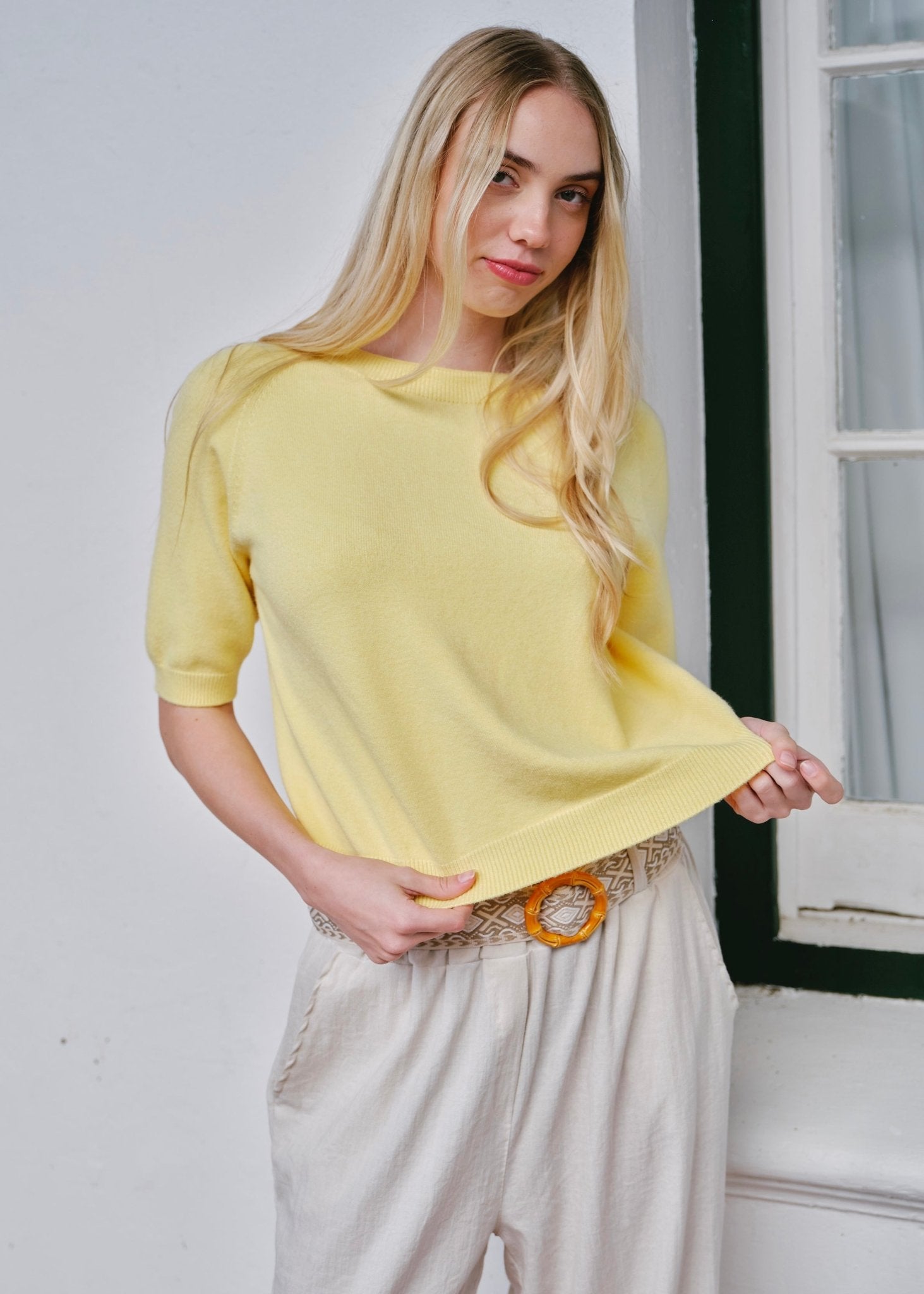 View our Piana Italian Butter Soft Crew Neck Knit Yellow - by Tribute Store
