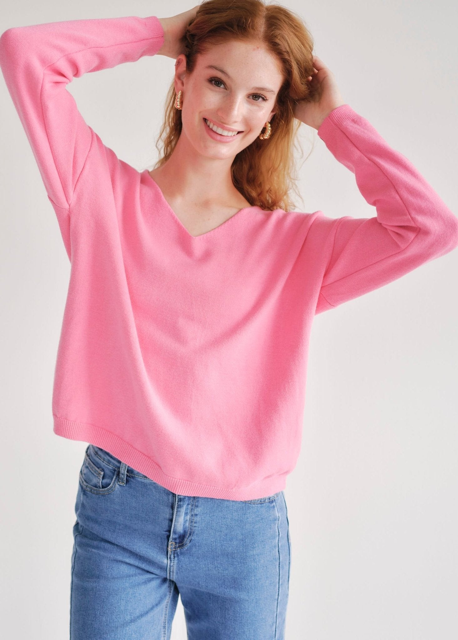 View our Pink V Neck knit with Star on Elbow - by Tribute Store