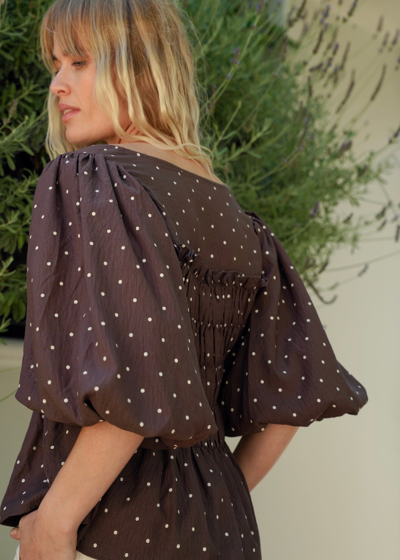View our Polka Dot Balloon Sleeved Blouse in Chocolate - by Tribute Store
