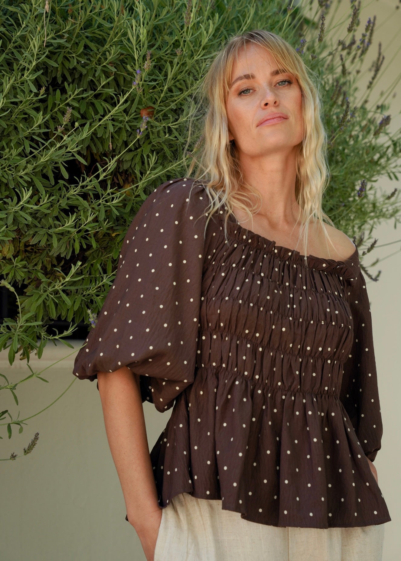 View our Polka Dot Balloon Sleeved Blouse in Chocolate - by Tribute Store