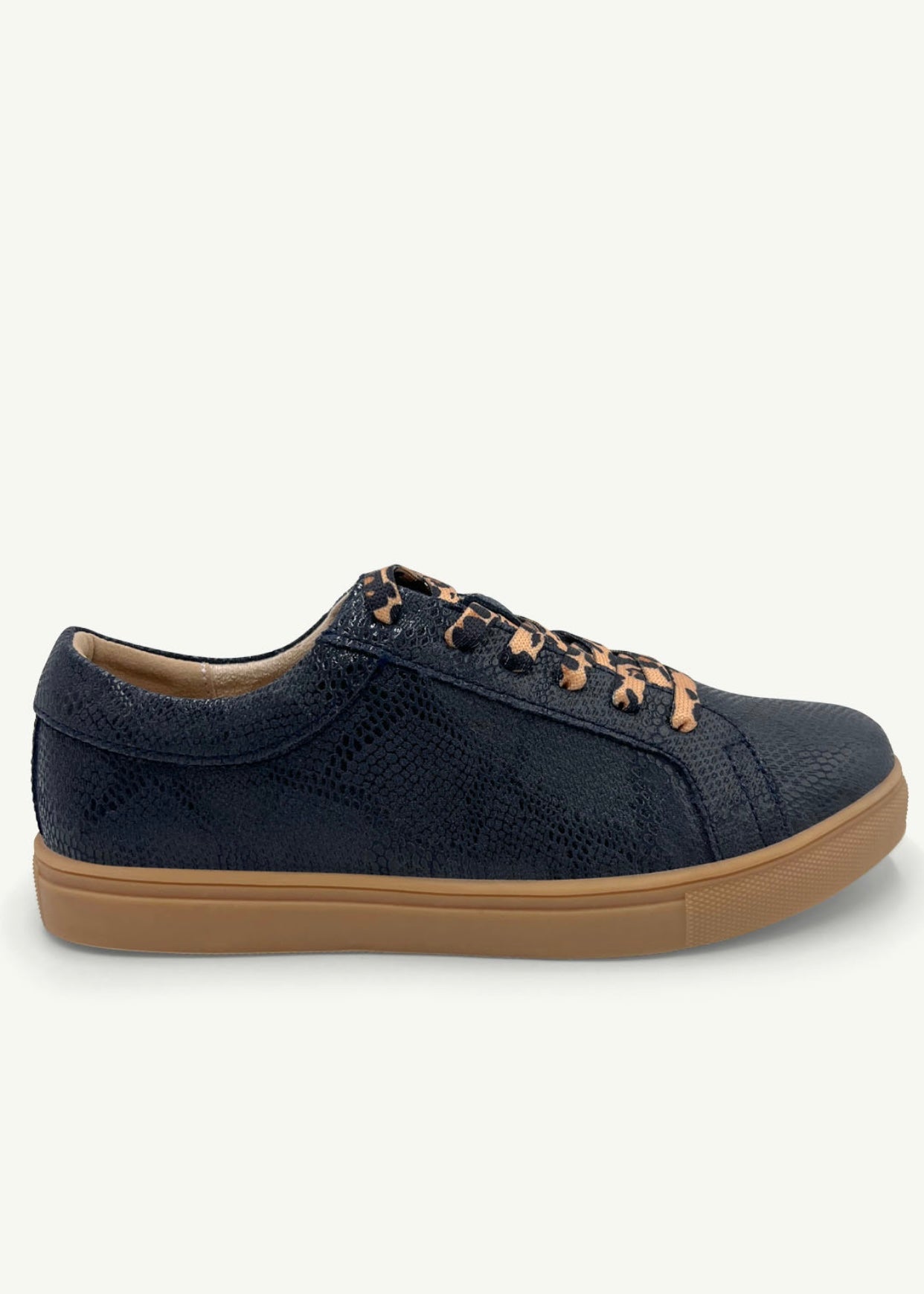 View our Remi Leather Sneaker In Navy Snake - by Tribute Store