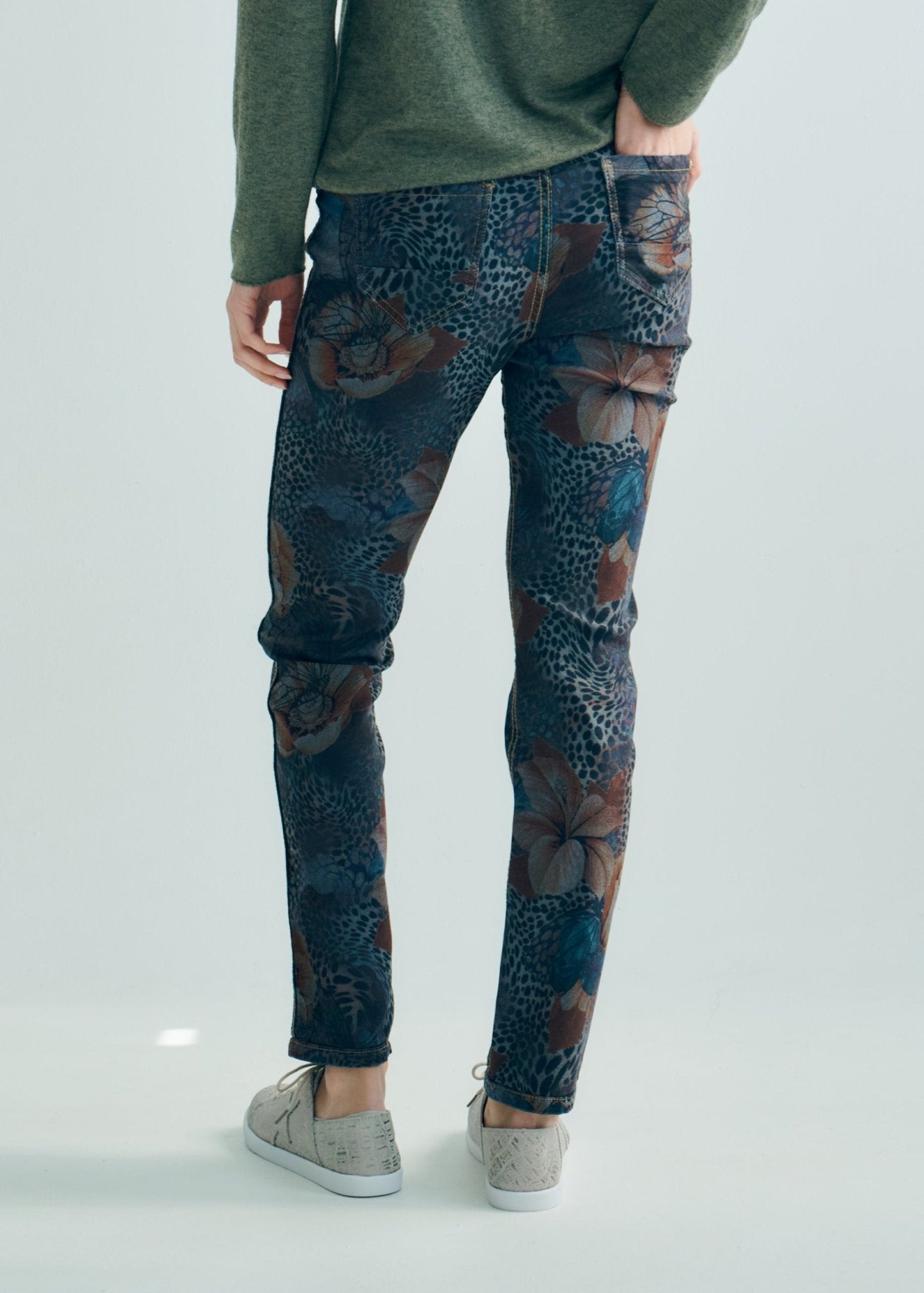 View our Reversible Jeans With Animal and Floral Print In Blue - by Tribute Store