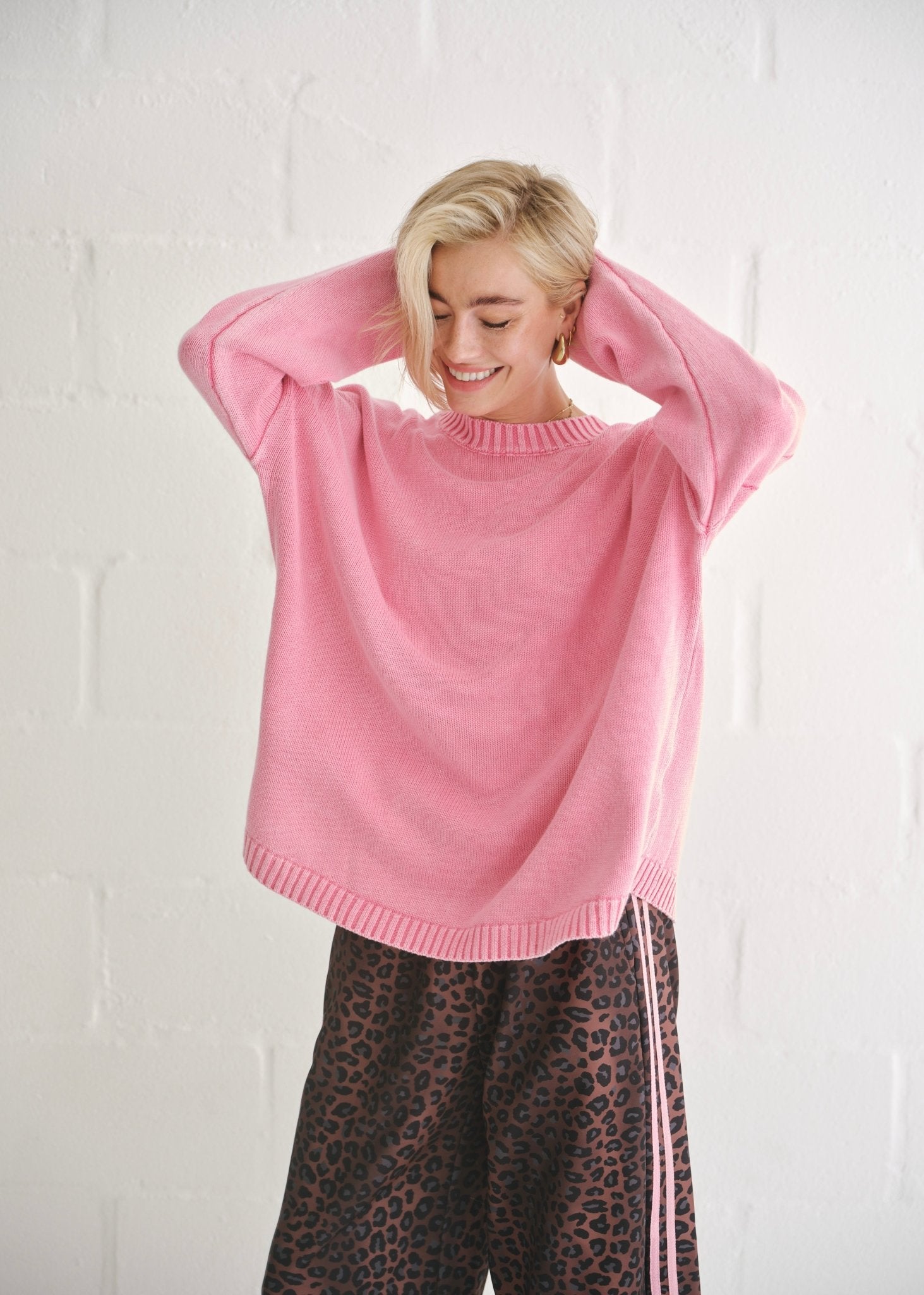View our Ribbed Seam Knit Sweater In Pink - by Tribute Store