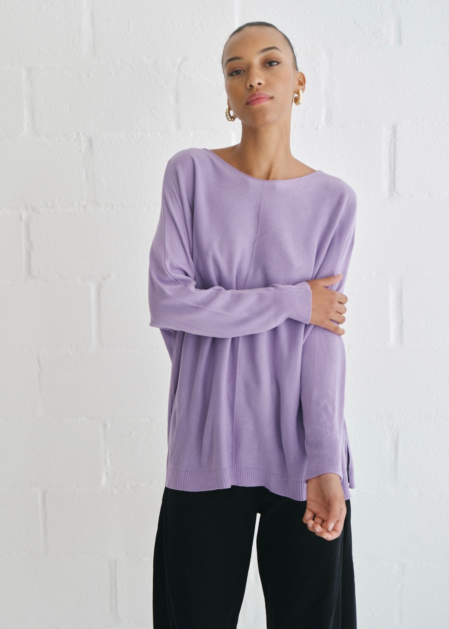 View our Roma Italian Oversized Crew Neck Knit In Lilac - by Tribute Store